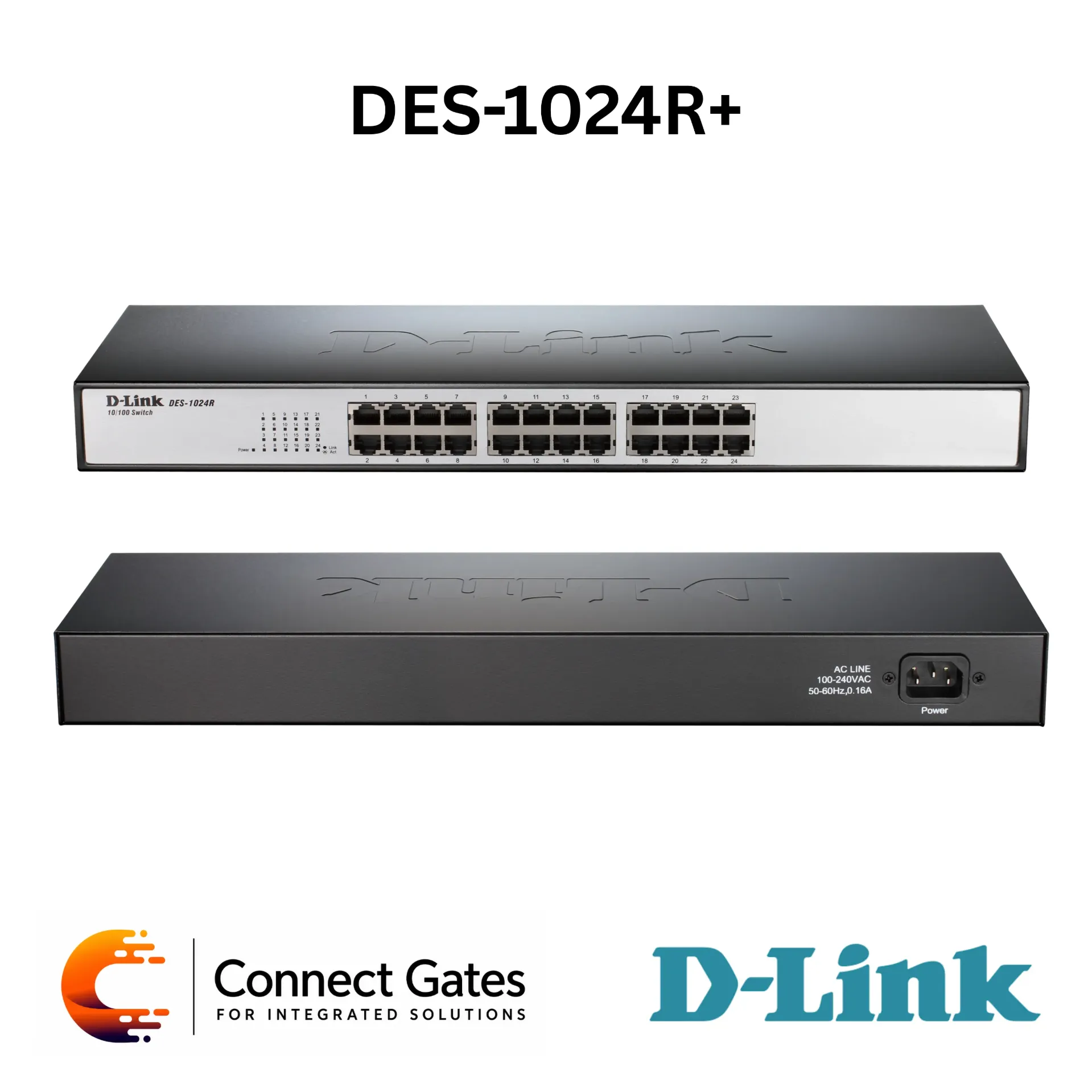D-Link DES-1024R+ – 24-Port 10/100Mbps Unmanaged Rackmount Switch with Optional 2-Port 100Mbps Fiber Module, Flow Control & Auto MDI/MDIX
