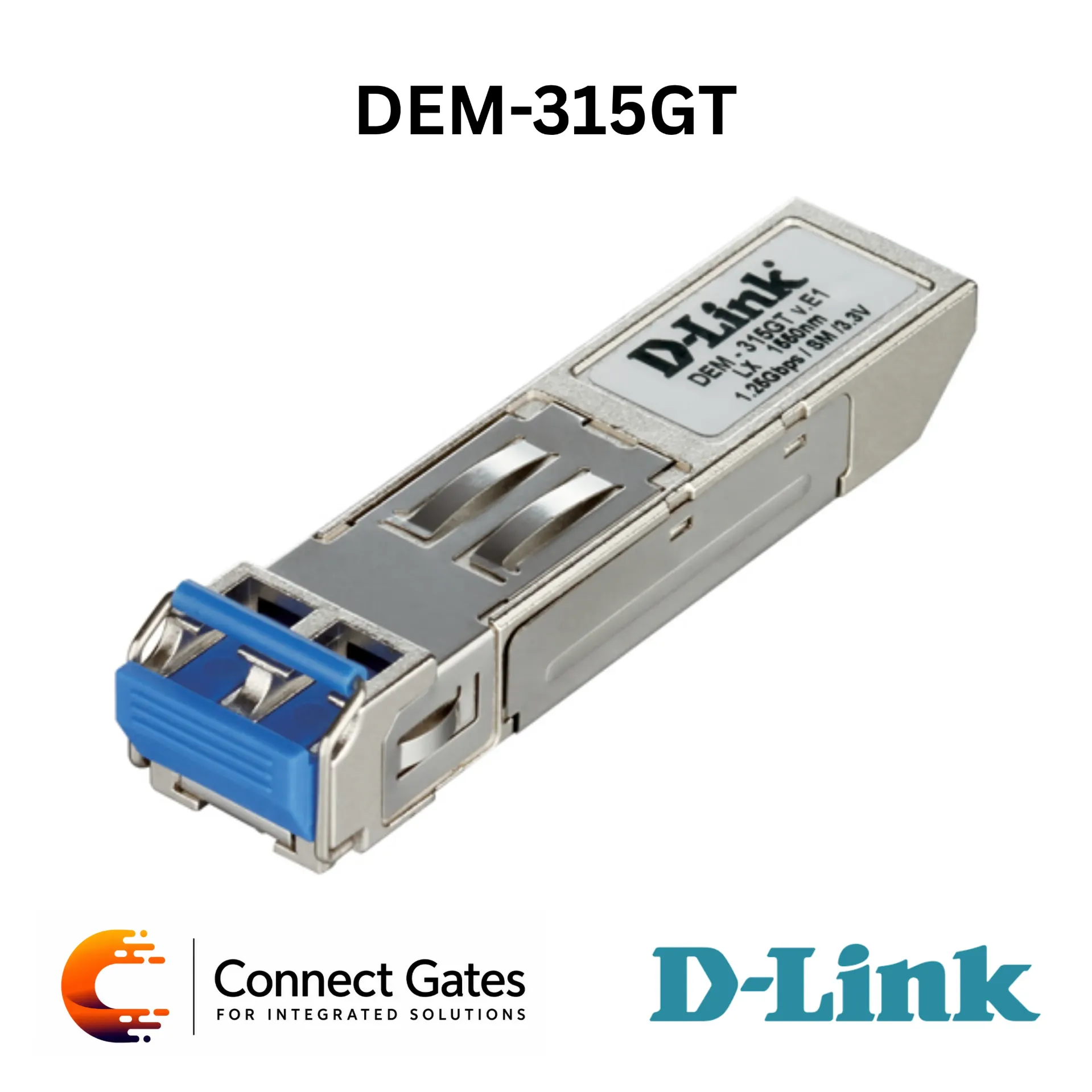 D-Link DEM-315GT – 1000BASE-LX Single-Mode 80km Gigabit SFP Transceiver with Duplex LC Connector, 1550nm Wavelength & Hot-Pluggable Design