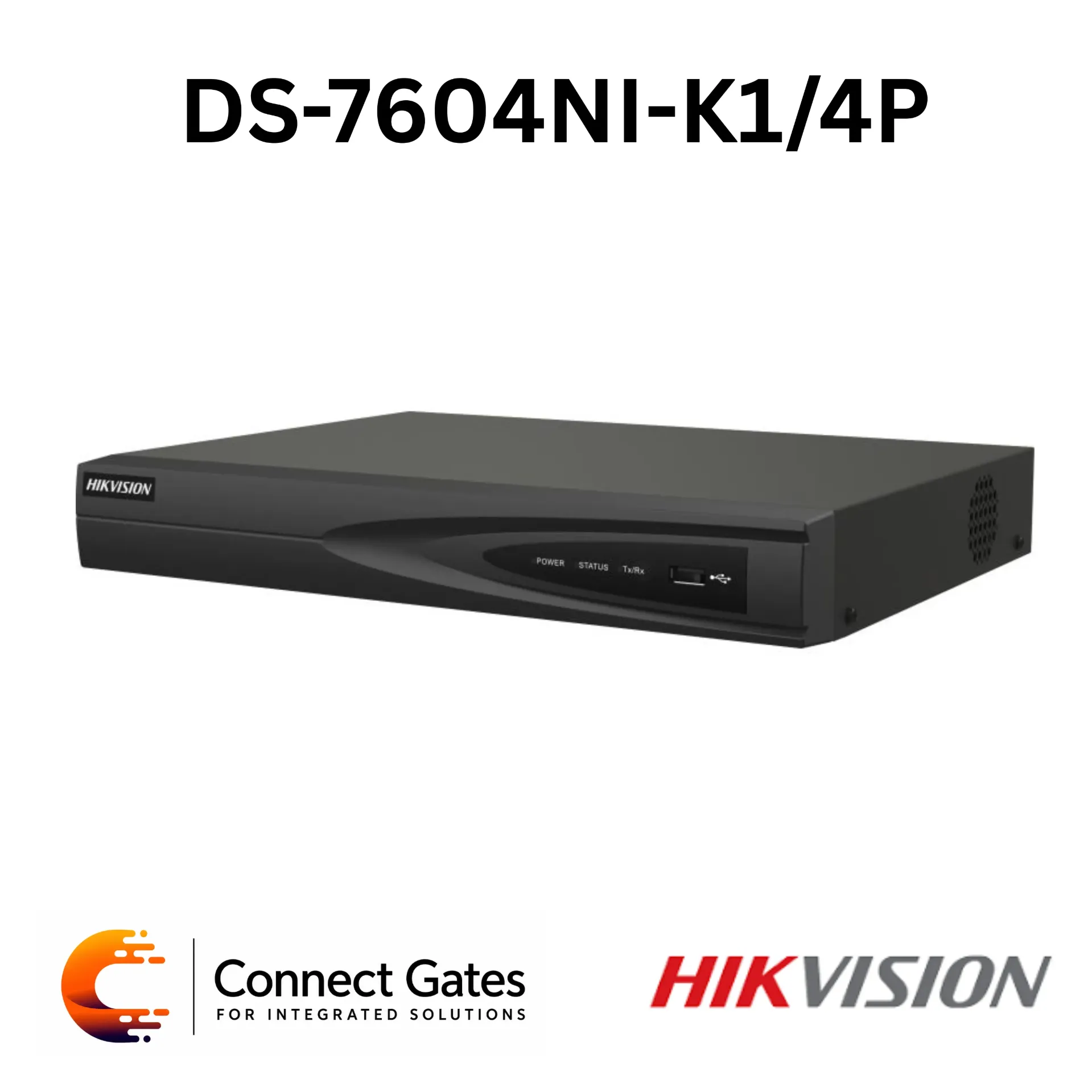 Hikvision DS-7604NI-K1/4P – 4-Channel PoE NVR with H.265+, 4K HDMI Output, 4 PoE Ports, 40Mbps Incoming Bandwidth & 8TB HDD Support