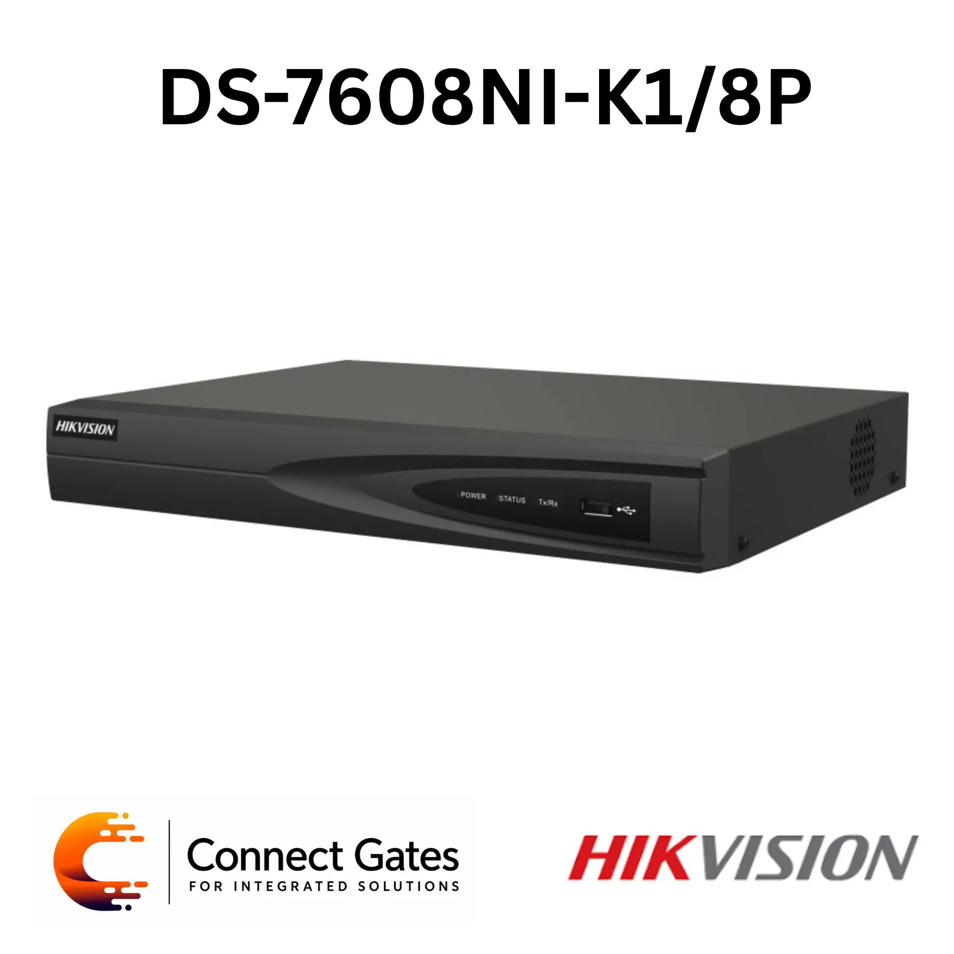 Hikvision DS-7608NI-K1/8P – 8-Channel PoE NVR with H.265+, 4K HDMI Output, 8 PoE Ports, 80Mbps Incoming Bandwidth & 8TB HDD Support
