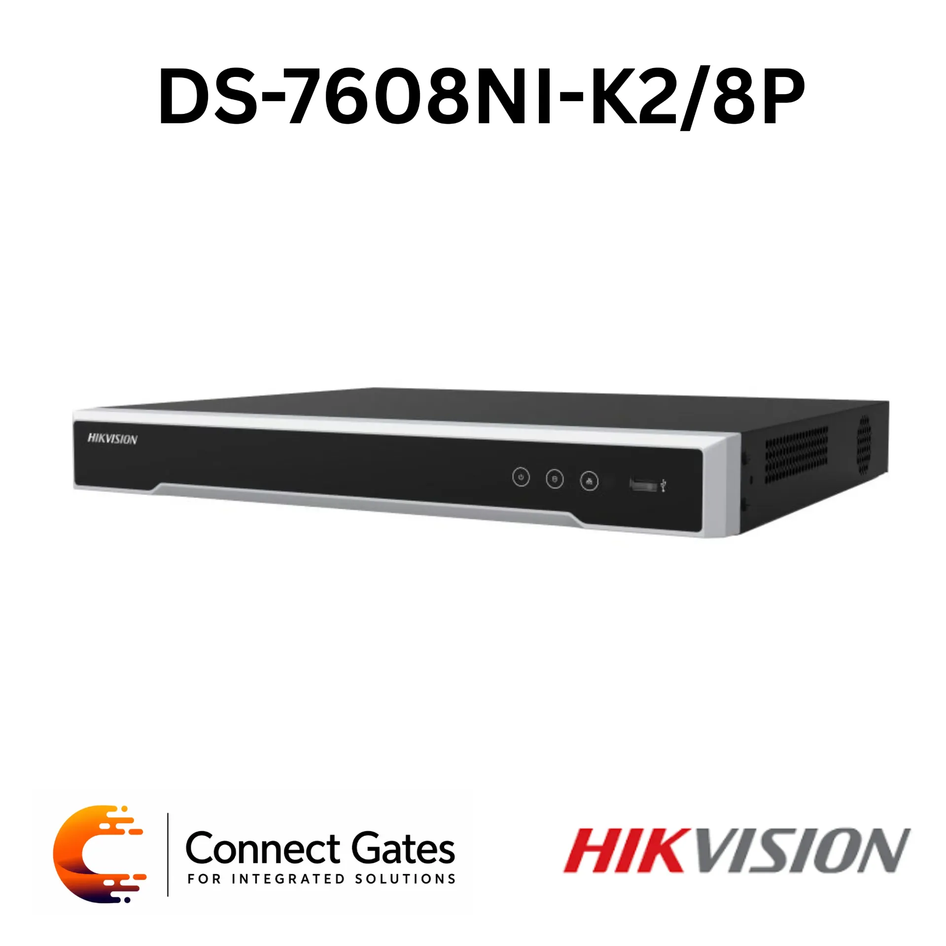 Hikvision DS-7608NI-K2/8P – 8-Channel PoE NVR with H.265+, Independent 4K HDMI/VGA Output, 8 PoE Ports, 80Mbps Incoming Bandwidth, 2 SATA Bays & 20TB Total HDD Support