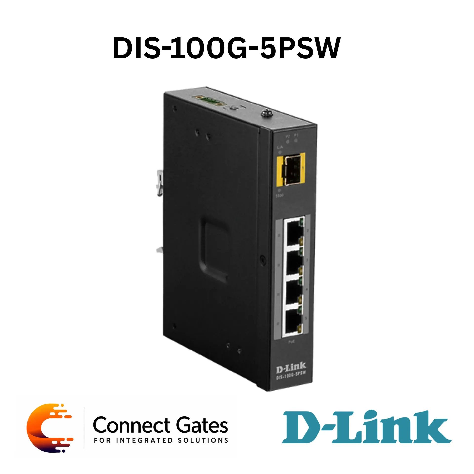 D-Link DIS-100G-5PSW – 5-Port Gigabit Industrial Unmanaged PoE+ Switch with 4 PoE Ports, 1 SFP Port, 120W PoE Budget & Wide Temperature Operation