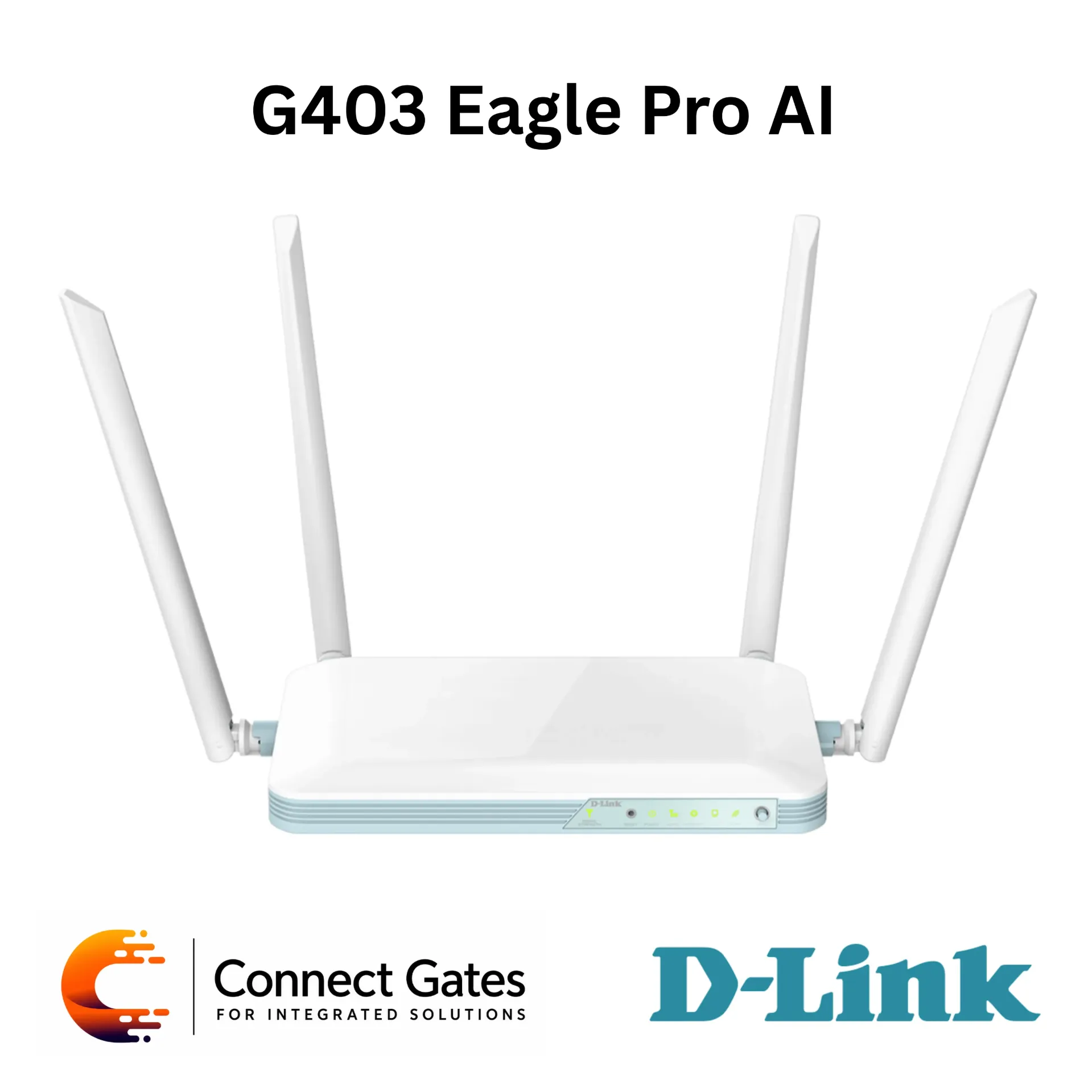 [G403 Eagle Pro AI] D-Link G403 – EAGLE PRO AI N300 4G Smart Router with SIM Support, 150Mbps LTE Downlink, 4 LAN Ports, WAN Port, WPA3 Security & Voice Control