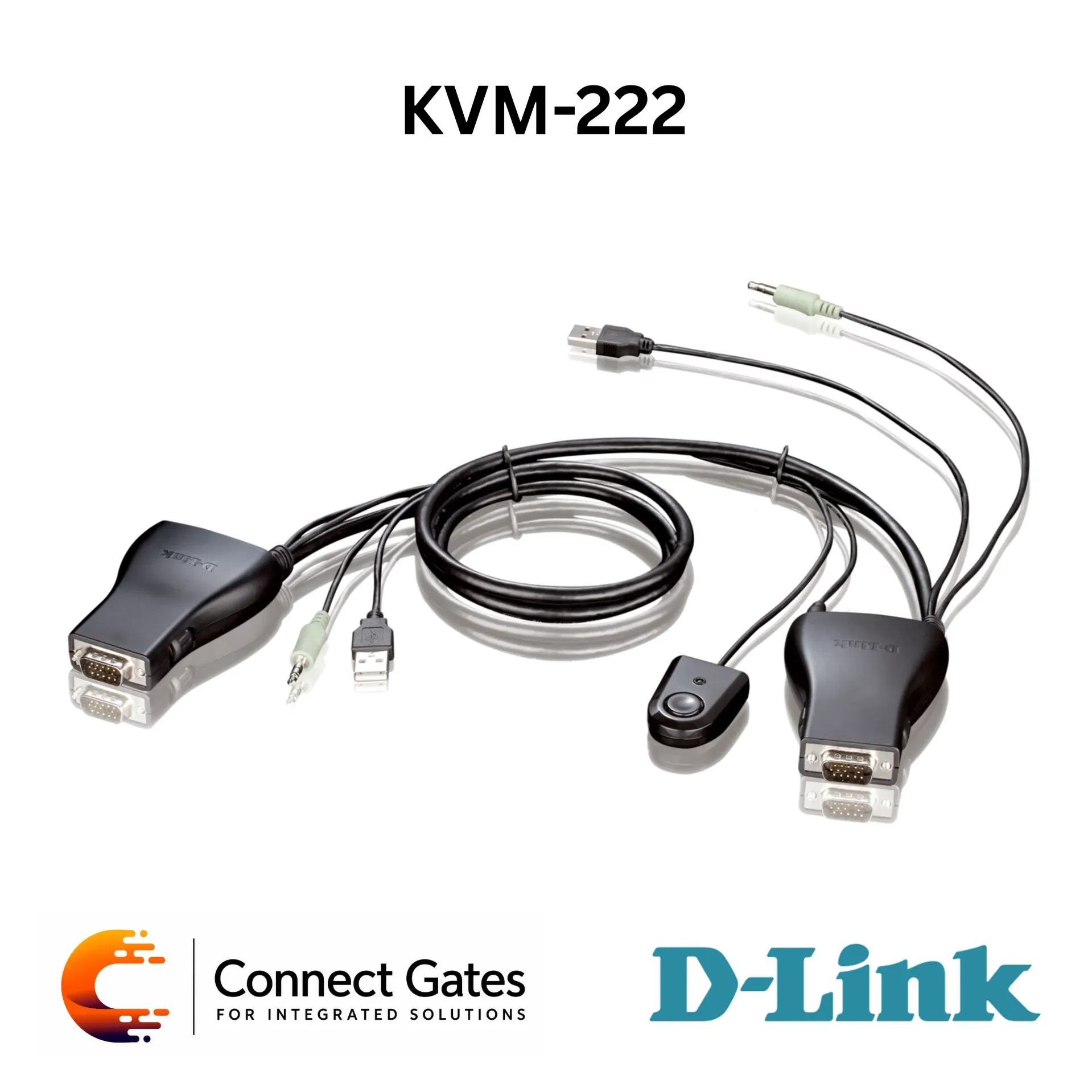 [KVM-222] D-Link KVM-222 – 2-Port USB KVM Switch with Audio Support, VGA, Remote Button, Hotkeys, Software Selection & 2048×1536 Resolution