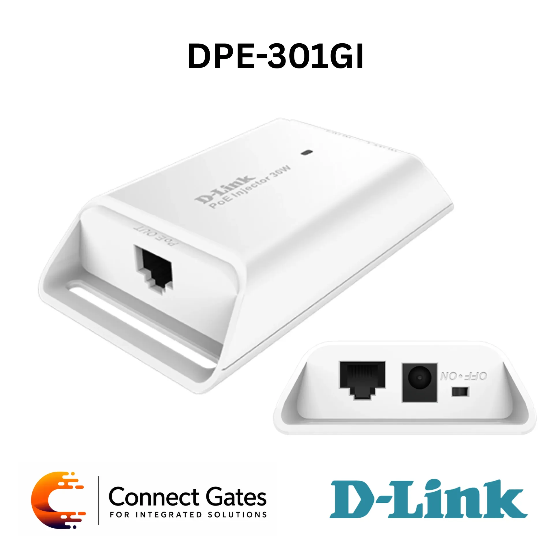 D-Link DPE-301GI – 1-Port Gigabit PoE Injector with 30W PoE+ Output, 54V Power Adapter, 10/100/1000Mbps RJ45 & Plug-and-Play Installation
