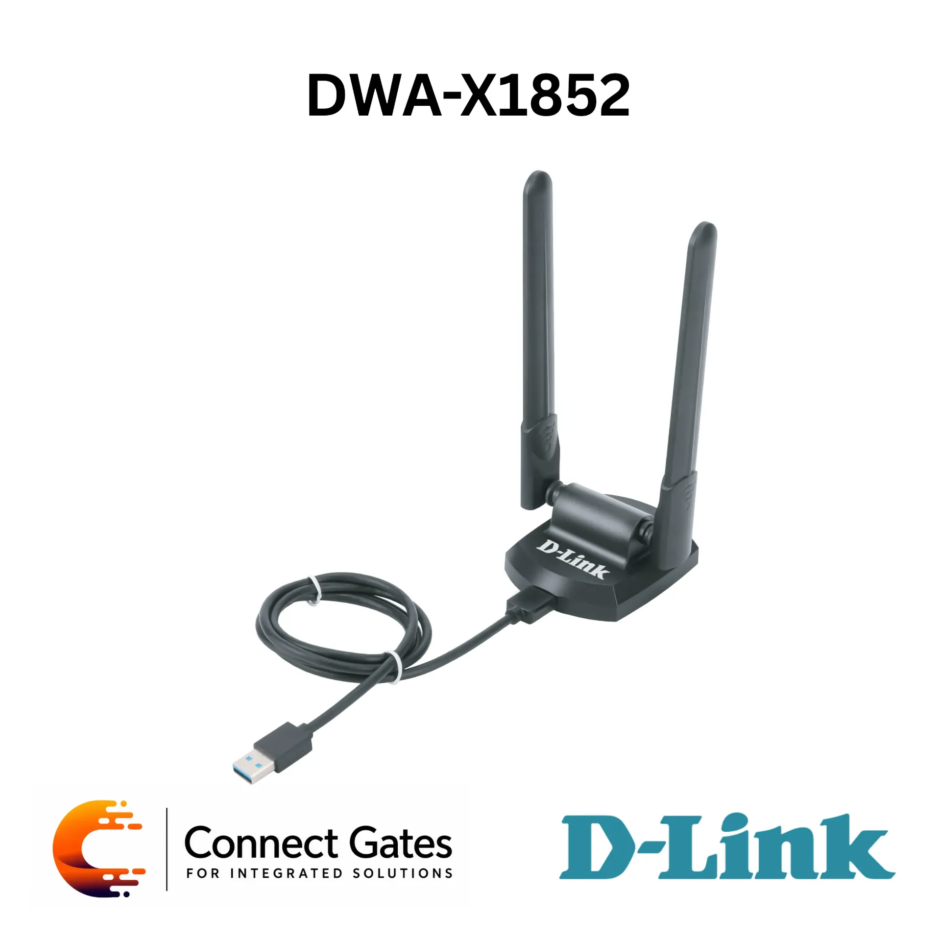 [DWA-X1852] D-Link DWA-X1852 – AX1800 High Gain Wi-Fi 6 USB Adapter with USB 3.0, Dual 5dBi Antennas, WPA3, MU-MIMO, OFDMA & 1m Extension Cable
