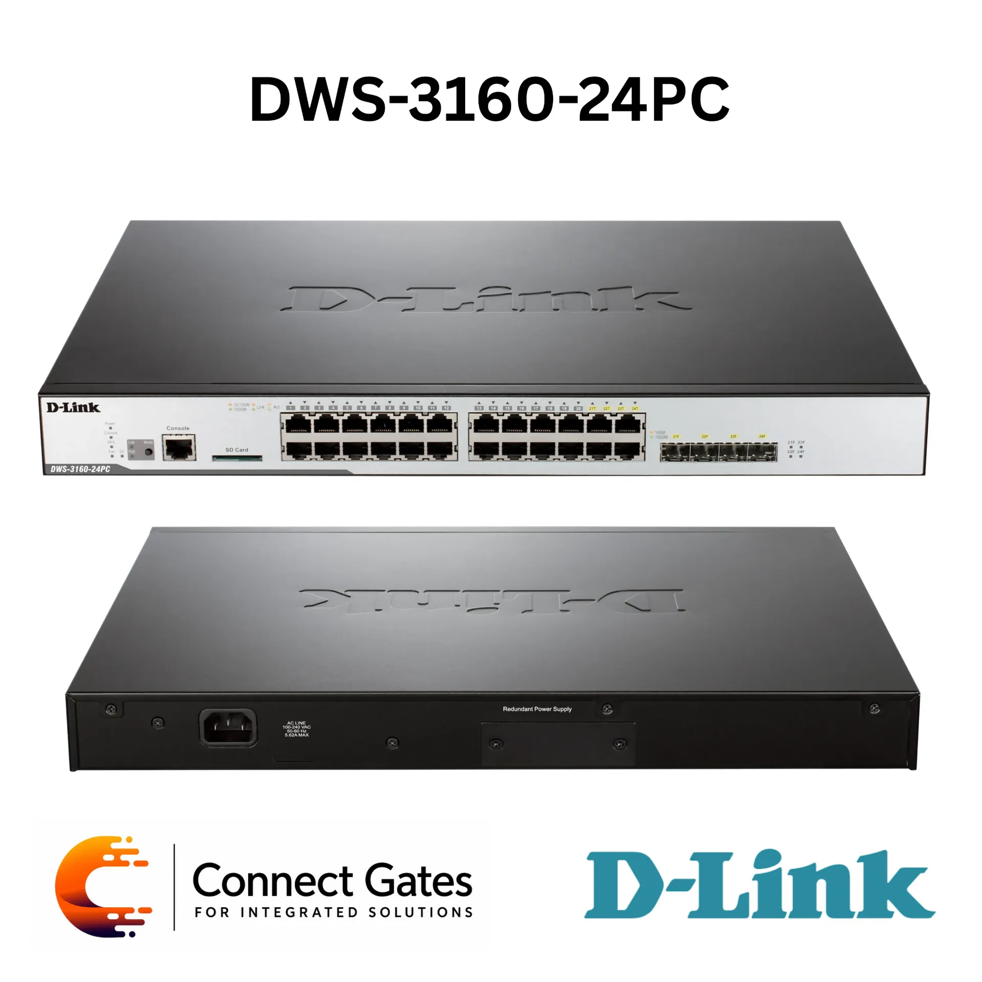 D-Link DWS-3160-24PC – L2+ Unified Wired/Wireless Gigabit PoE Switch with 20 Gigabit PoE Ports, 4 Combo SFP Ports, 370W PoE Budget, AP Controller Management, VLAN Routing, WIDS & Up to 48 Managed APs