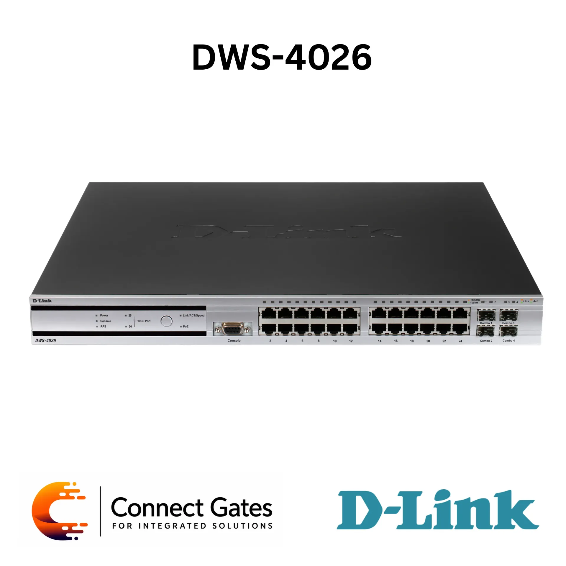 D-Link DWS-4026 – L2+ Unified Wired/Wireless Gigabit PoE Switch with 24 Gigabit PoE Ports, 4 Combo SFP Slots, Dual 10G Module Slots, AP Controller Management, WIDS & Up to 64 Managed APs