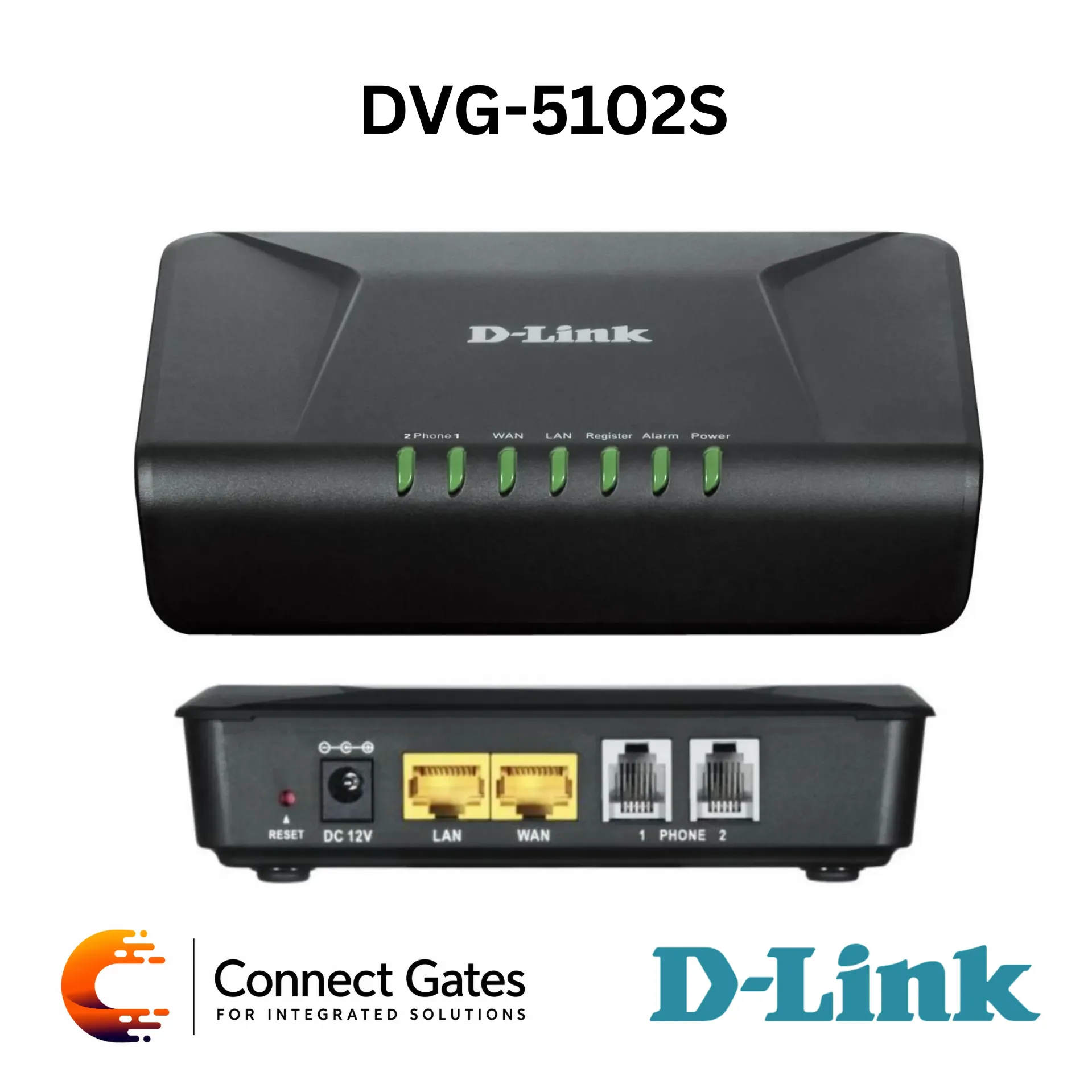 D-Link DVG-5102S – 2-Port Analog VoIP Telephone Adapter with 2 FXS Ports, 1 WAN, 1 LAN, QoS & VPN Support