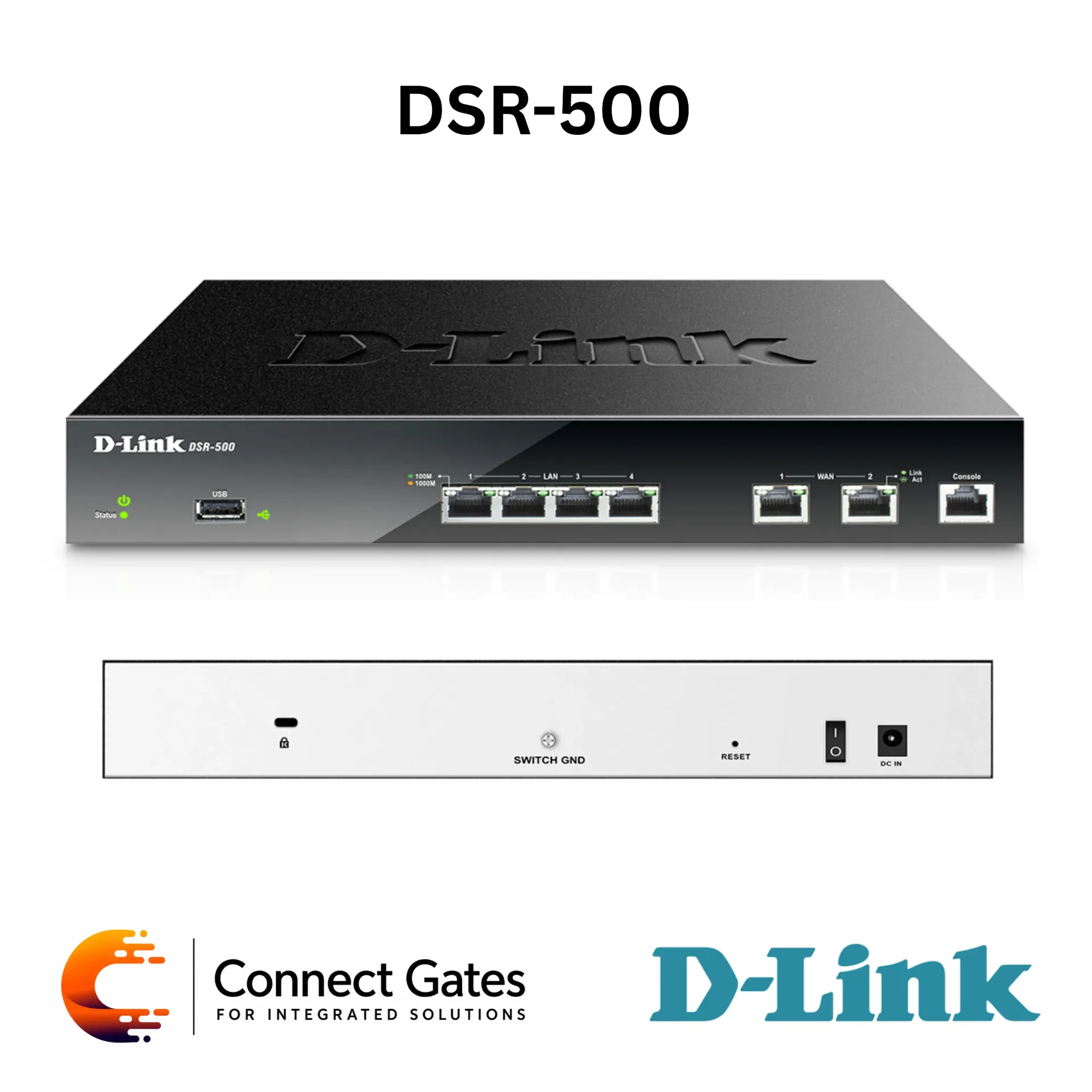 [DSR-500] D-Link DSR-500 – Unified Services Router with Dual Gigabit WAN, 4 Gigabit LAN Ports, VPN, Firewall, VLAN, Captive Portal, Load Balancing & 3G / 4G USB Backup Support
