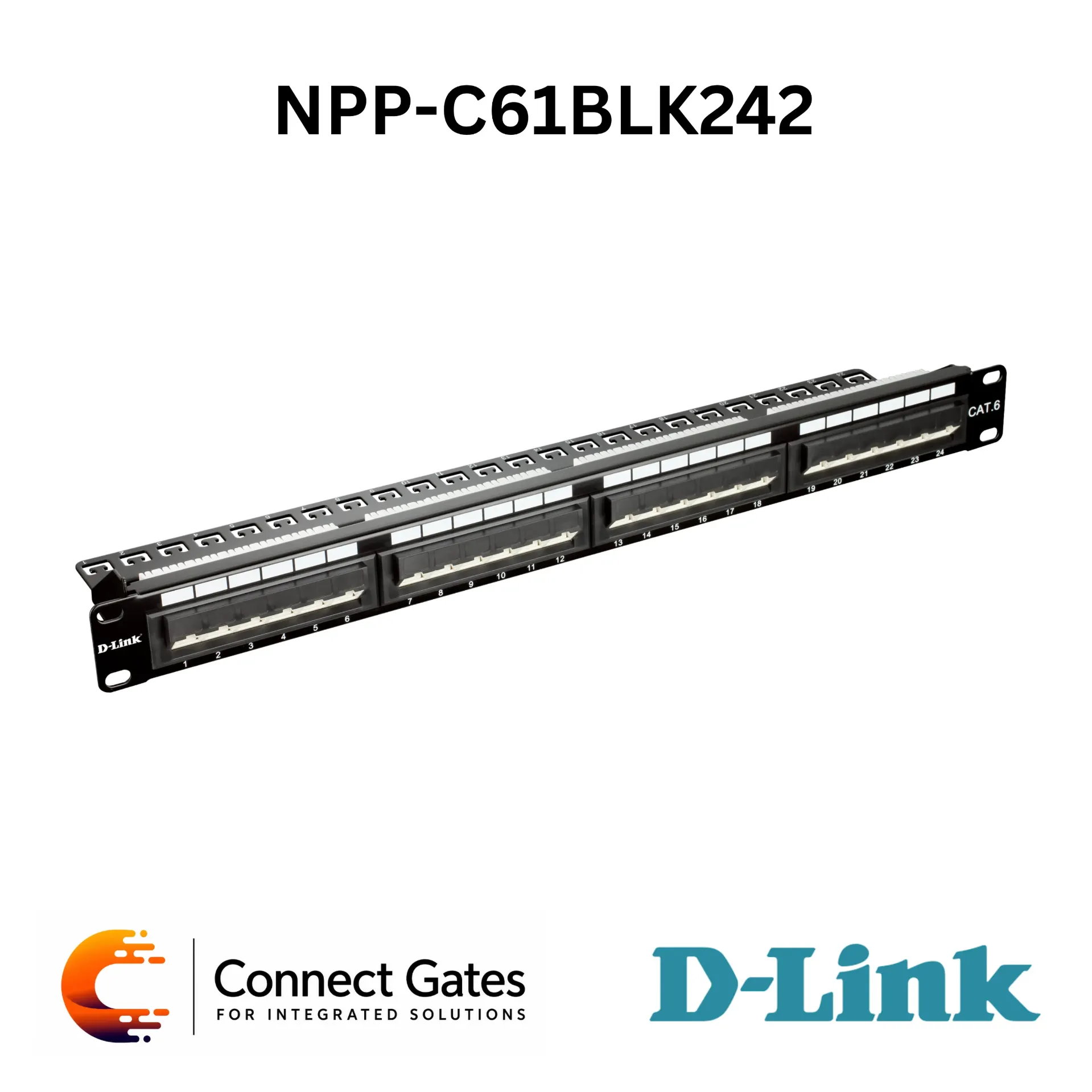 D-Link NPP-C61BLK242 – Cat6 UTP 24-Port Angular Fully Loaded Patch Panel for 19” Racks