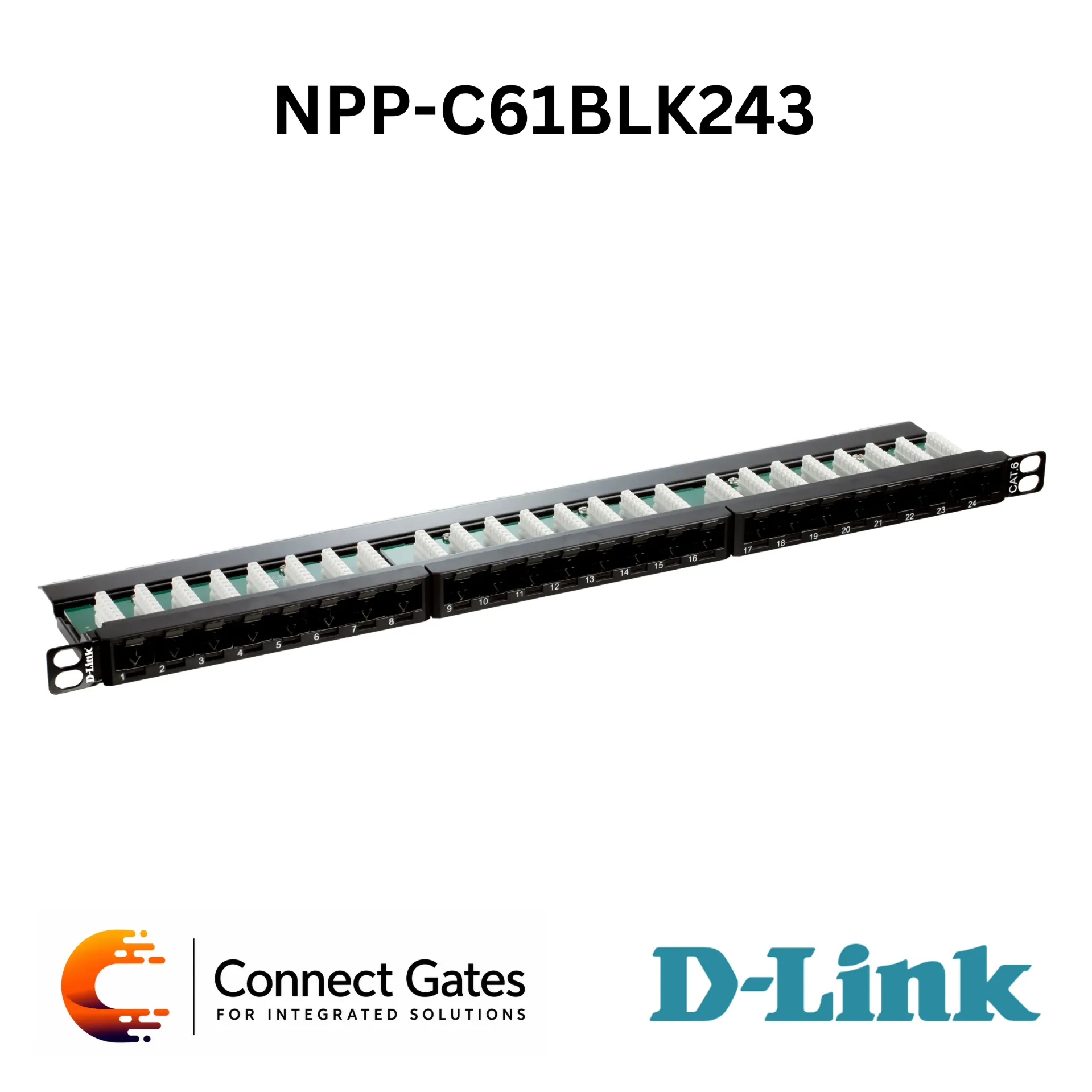 [NPP-C61BLK243] D-Link NPP-C61BLK243 – Cat6 UTP 24-Port 0.5U Fully Loaded Patch Panel for 19” Racks