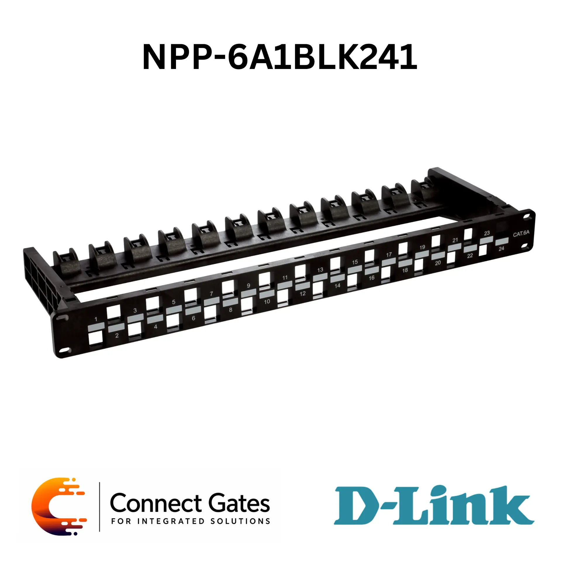 D-Link NPP-6A1BLK241 – Cat6A UTP 24-Port 1U Unloaded Patch Panel with Cable Management Bar
