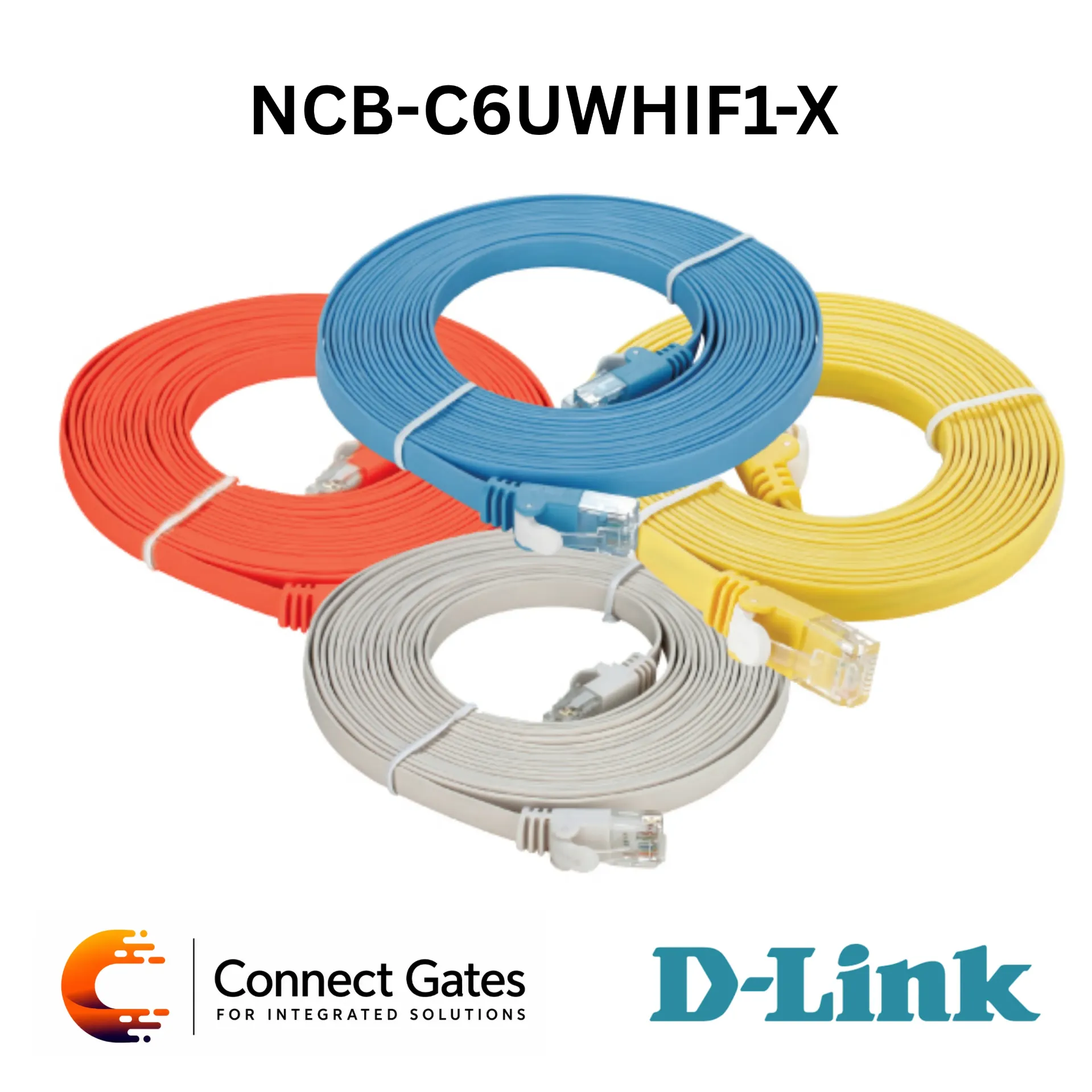 [NCB-C6UWHIF1-X] D-Link NCB-C6UWHIF1-X – Cat6 UTP Flat Patch Cord, White, Available in 1m / 3m / 5m / 10m