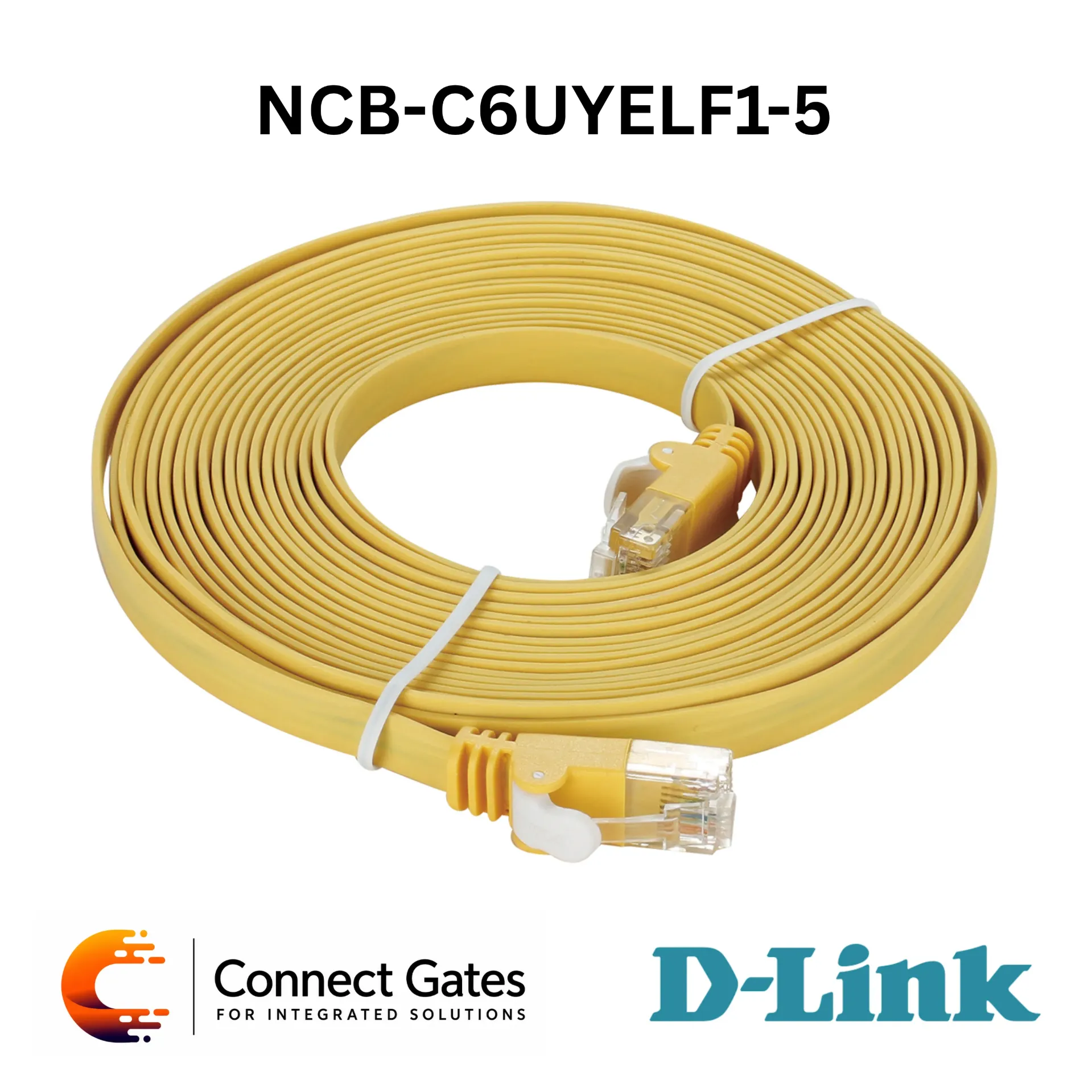 [NCB-C6UYELF1-5] D-Link NCB-C6UYELF1-5 – Cat6 UTP Flat Patch Cord, 5m Yellow