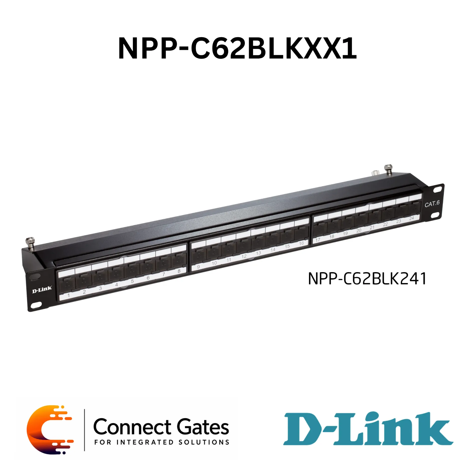 [NPP-C62BLKXX1] D-Link NPP-C62BLKXX1 – Cat6 STP Fully Loaded Patch Panel with RJ45 Modules, Shuttered Jacks, 19” Rack Mount & 110/Krone IDC Support
