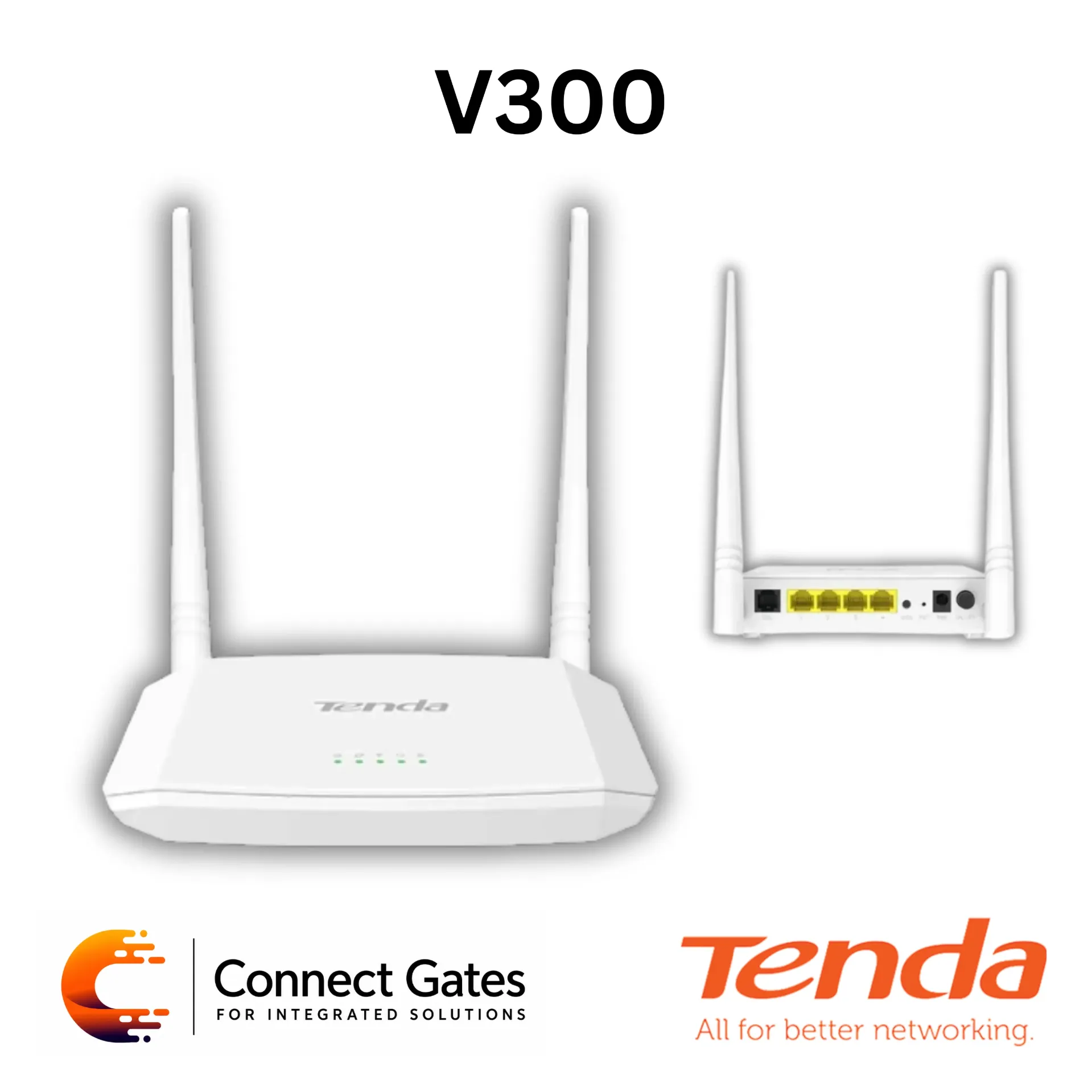 [V300 – N300] Tenda V300 – N300 Wi-Fi VDSL/ADSL Modem Router with 300Mbps Wi-Fi, 4-Port Switch, VDSL2, ADSL2+ & 2 × 5dBi Antennas