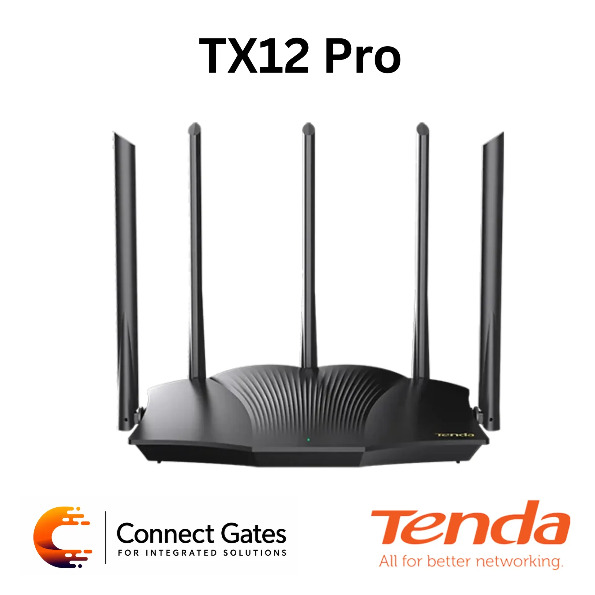[TX12 Pro – AX3000] Tenda TX12 Pro – AX3000 Dual-Band Gigabit Wi-Fi 6 Router with 2976Mbps Speed, 160MHz, Quad-Core CPU, 5 × 6dBi Antennas & Wi-Fi+ Mesh