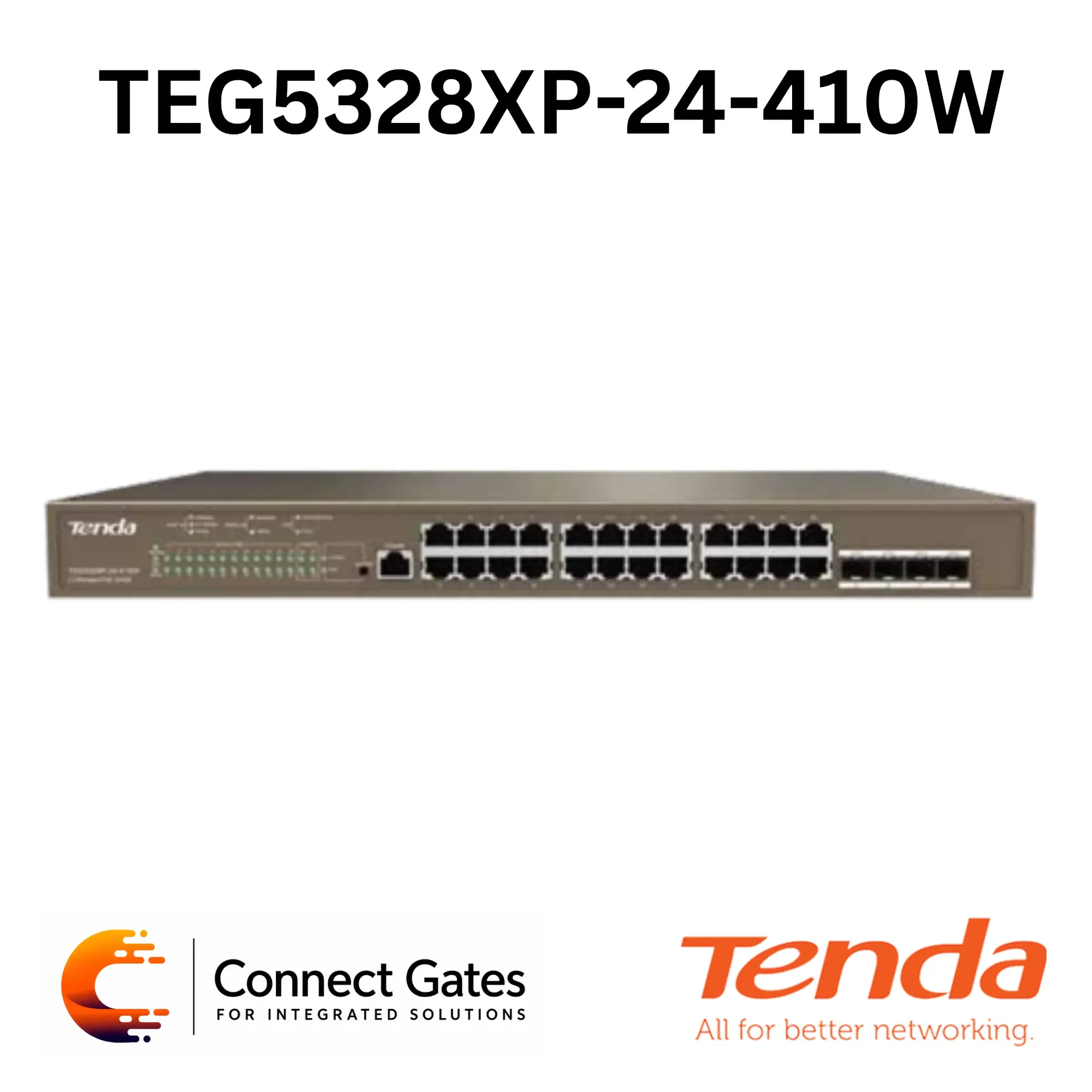 [TEG5328XP-24-410W] Tenda TEG5328XP-24-410W – 24-Port Gigabit L3 Managed PoE Switch with 4 × 10G SFP+ Ports, 370W PoE Budget & CloudFi Management