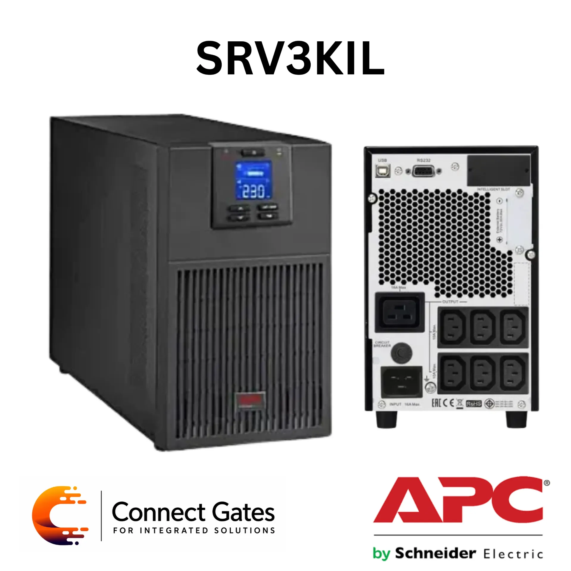 APC SRV3KIL – Easy UPS On-Line 3kVA / 2400W Tower UPS with LCD, Intelligent Card Slot & External Battery Pack Support