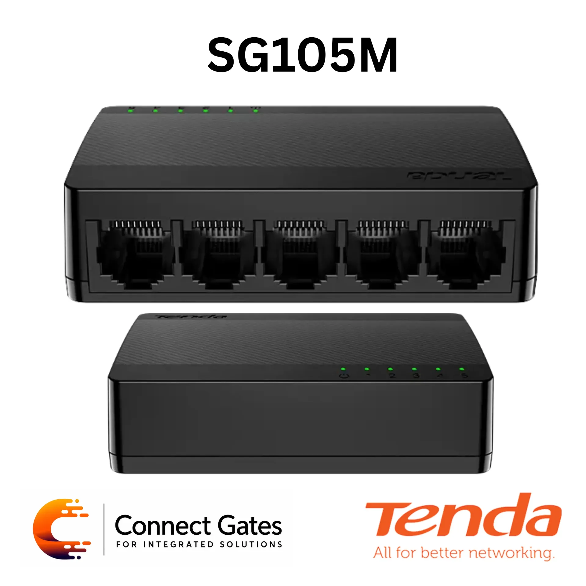 [SG105M] Tenda SG105M – 5-Port Gigabit Unmanaged Desktop Switch with Plastic Case, Plug-and-Play & Wall-Mount Design