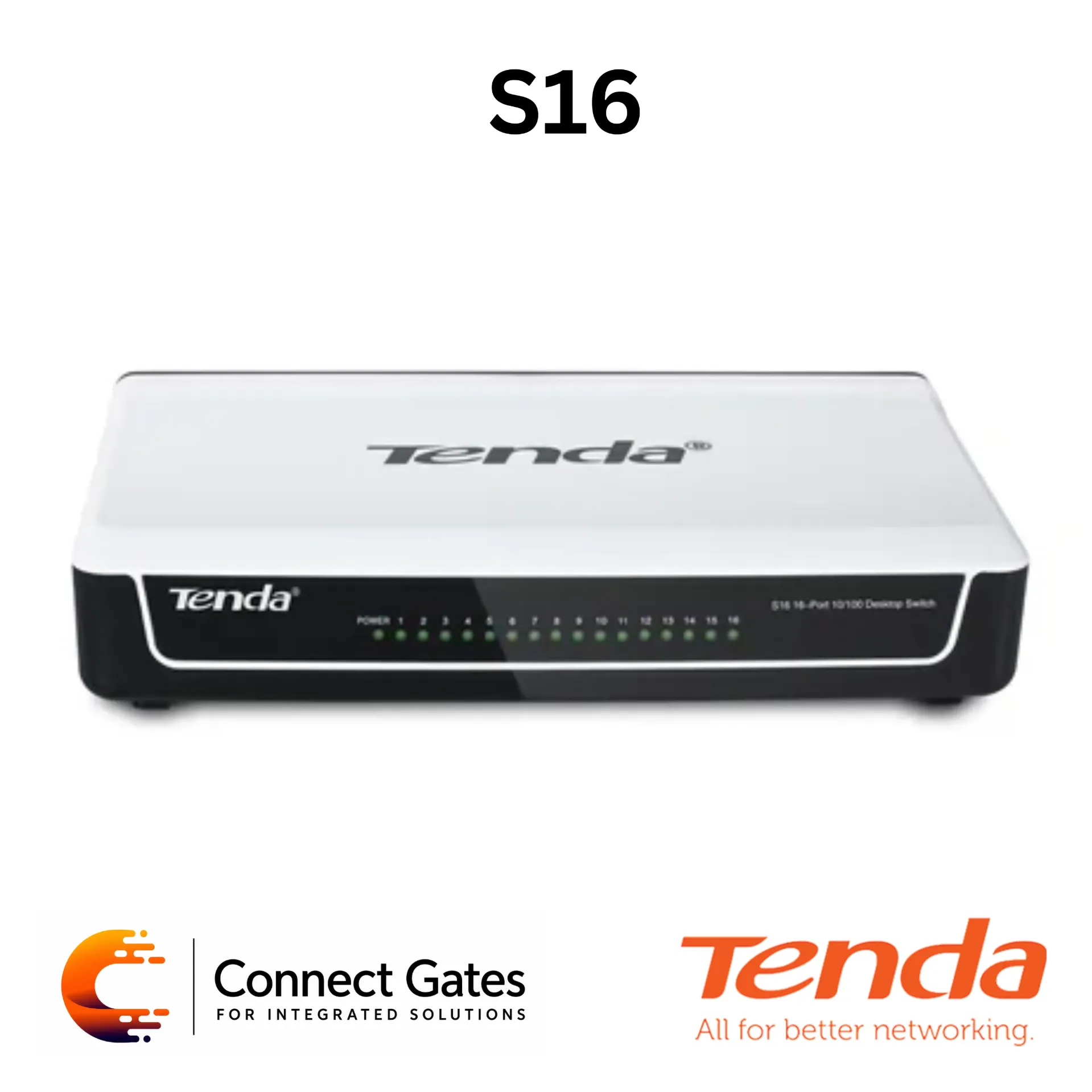 [S16 – 16-Port] Tenda S16 – 16-Port 10/100Mbps Unmanaged Ethernet Switch with Auto MDI/MDIX, 3.2Gbps Switching Capacity & Desktop Design