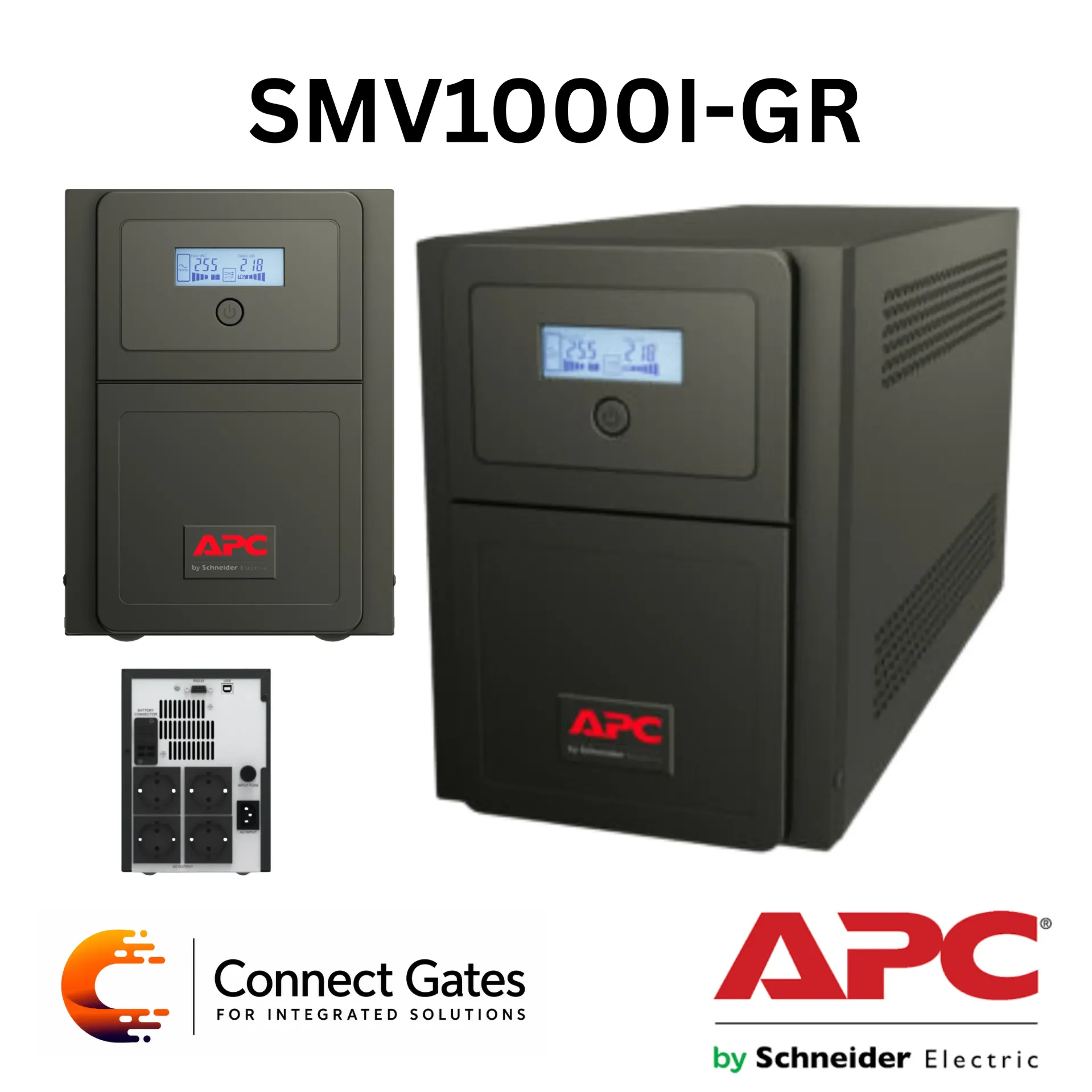APC SMV1000I-GR – Easy UPS SMV 1000VA / 700W Line-Interactive Tower UPS with AVR, LCD & 4 Schuko Outlets