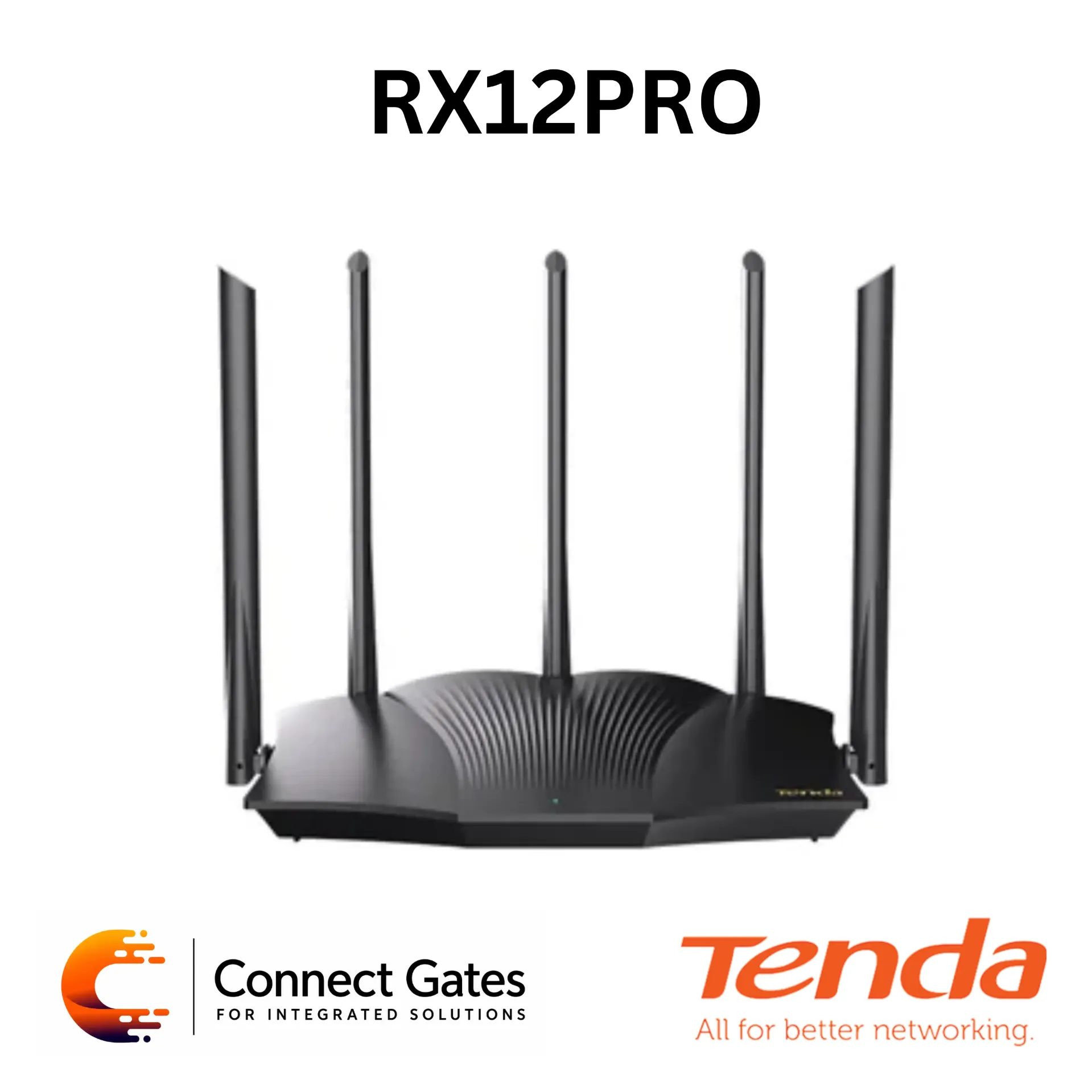 [RX12 Pro] Tenda RX12 Pro – AX3000 Dual-Band Gigabit Wi-Fi 6 Router with 2976Mbps Speed, 160MHz, Quad-Core CPU, 5 × 6dBi Antennas & Wi-Fi+ Mesh