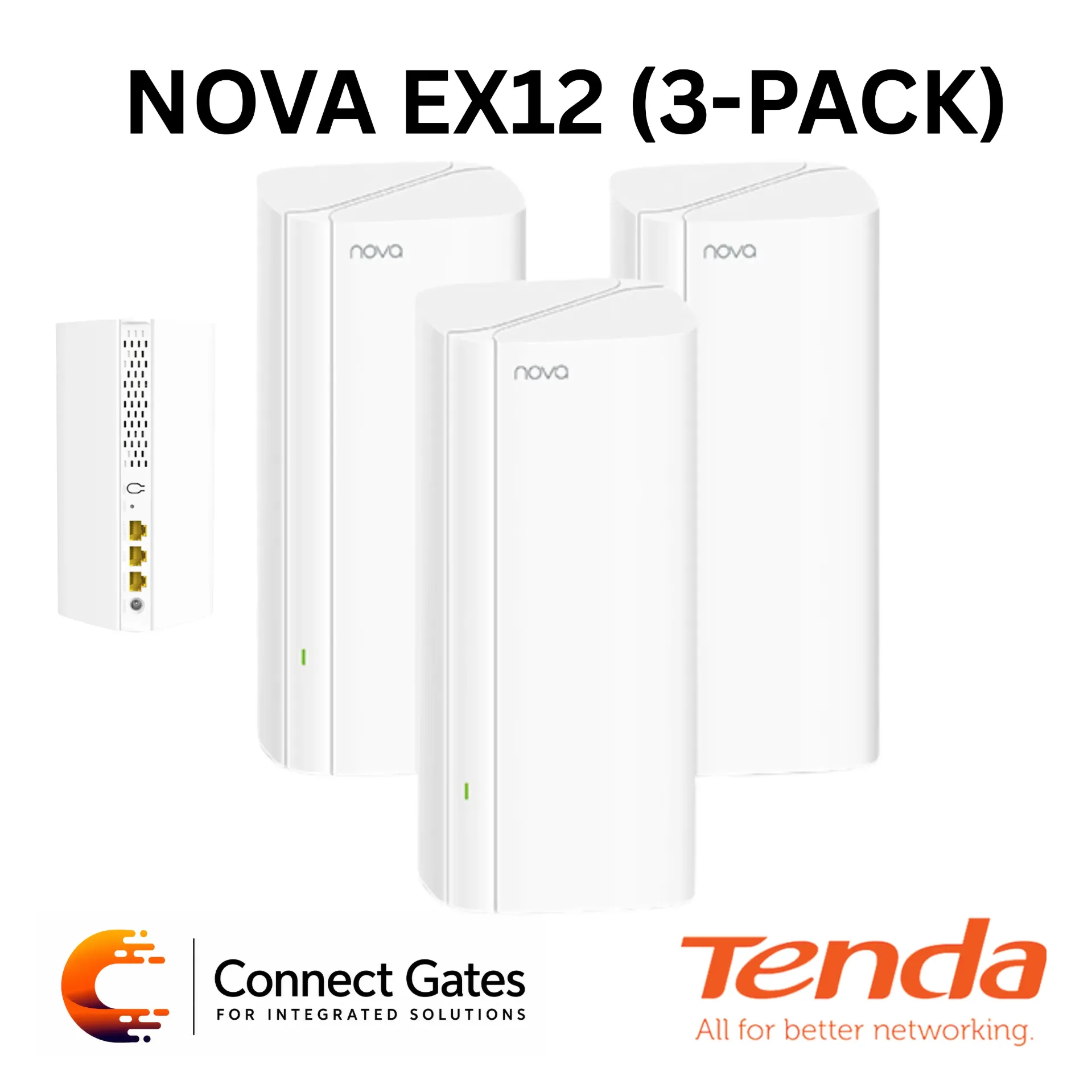 [EX12 3-Pack] Tenda EX12 3-Pack – AX3000 Whole Home Mesh Wi-Fi 6 System with 7000ft² Coverage, 160MHz, 3 Gigabit Ports per Node & EasyMesh