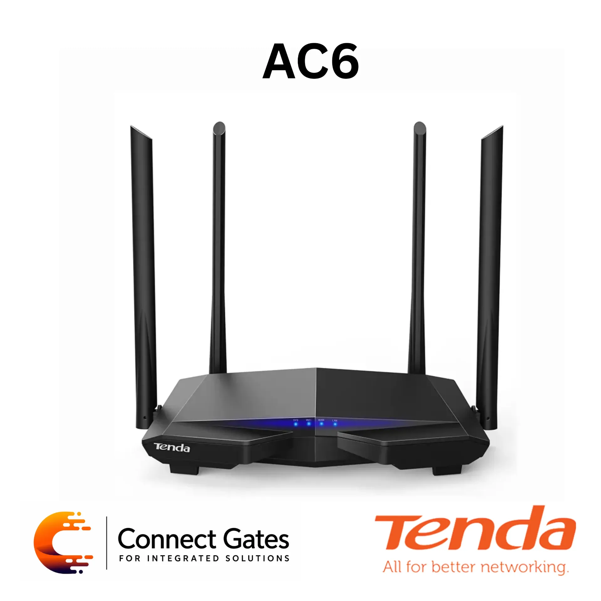 Tenda AC6 – AC1200 Smart Dual-Band Wi-Fi Router with 1167Mbps Speed, 4 × 6dBi Antennas, MU-MIMO & Beamforming+