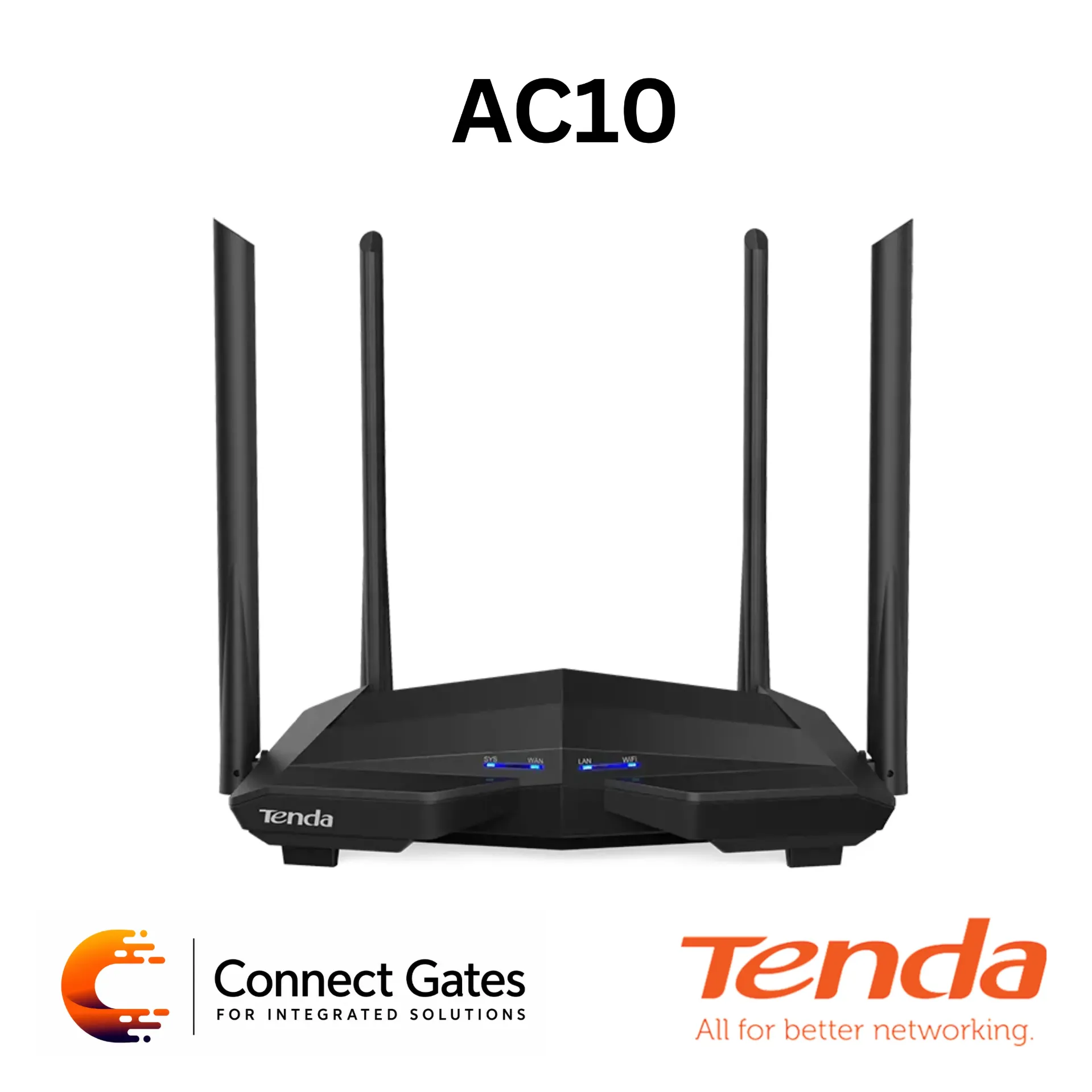 [AC10] Tenda AC10 – AC1200 Smart Dual-Band Gigabit Wi-Fi Router with 1167Mbps Speed, 4 × 5dBi Antennas, MU-MIMO & Beamforming+