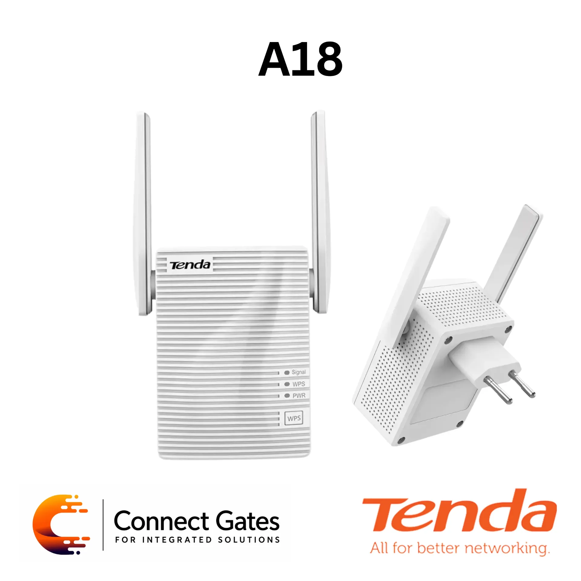Tenda A18 – AC1200 Dual-Band Wi-Fi Range Extender with 1167Mbps Speed, Ethernet Port, 2 × 3dBi Antennas & AP Mode