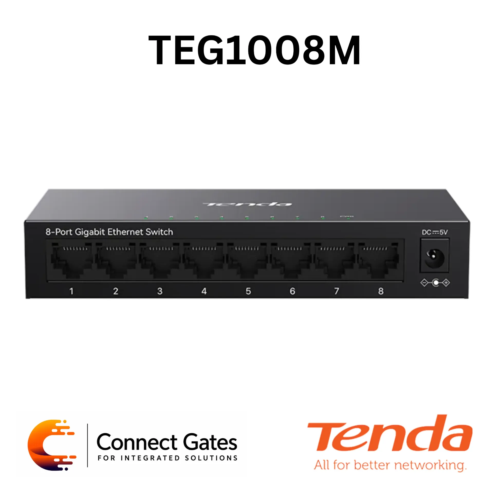 [TEG1008M] Tenda TEG1008M – 8-Port Gigabit Desktop Switch with 16Gbps Switching Capacity, Metal Shell & Plug-and-Play Design