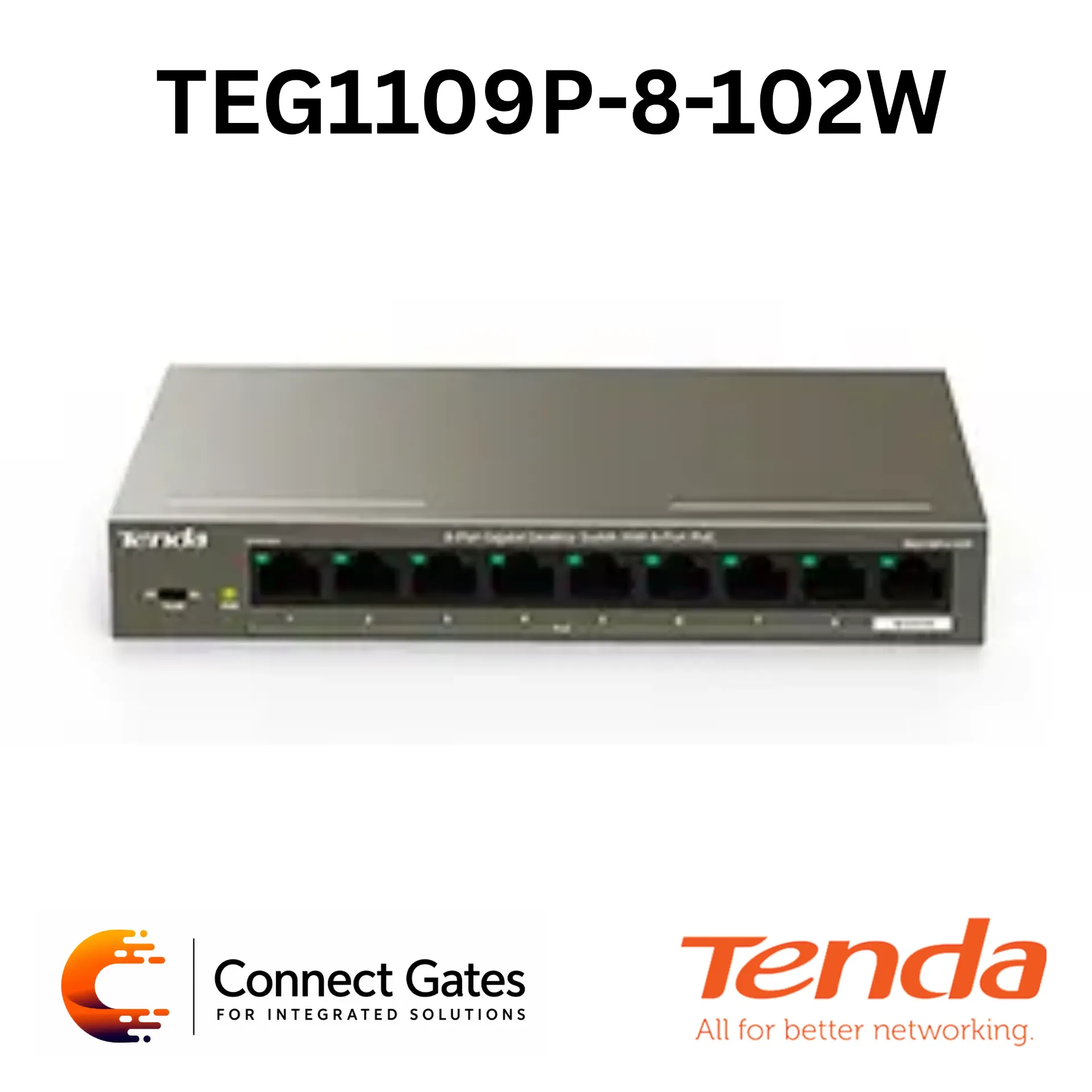 Tenda TEF1109P-8-102W – 9-Port Fast Unmanaged PoE Switch with 8 PoE Ports, 92W PoE Budget & VLAN Mode