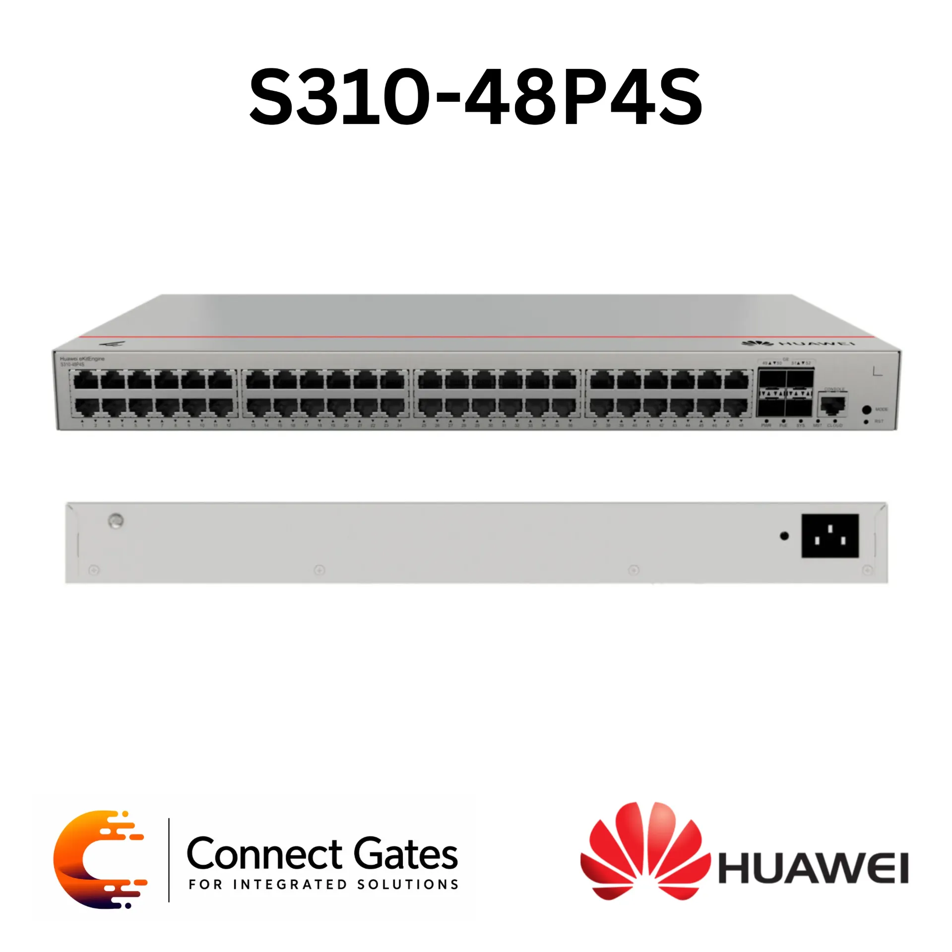 [S310-48P4S] Huawei eKitEngine S310-48P4S – 48-Port Gigabit PoE+ L2+ Managed Switch with 4 × GE SFP Uplinks & 380W PoE Budget