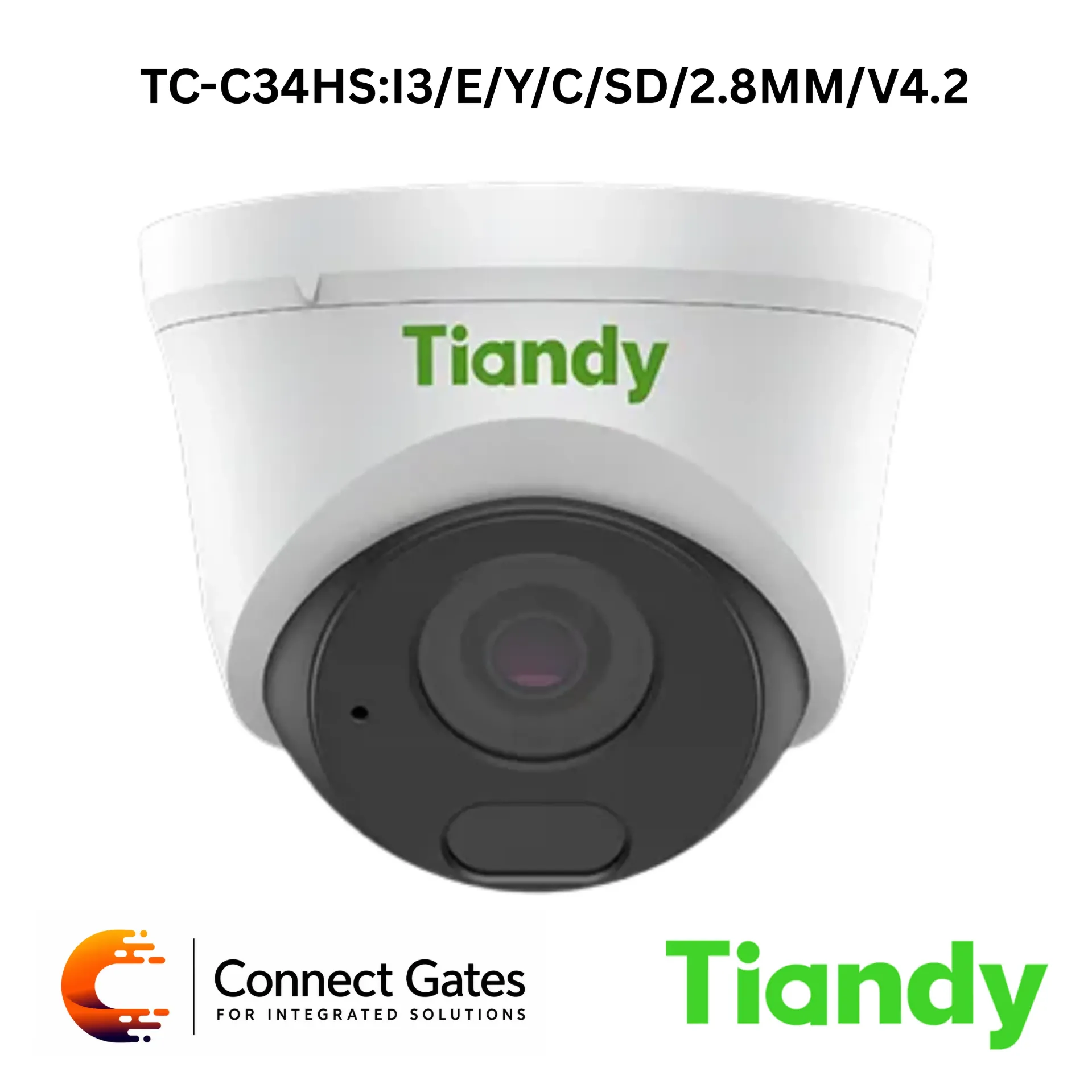 [TC-C34HS:I3/E/Y/C/SD/2.8MM/V4.2] Tiandy TC-C34HS/E/Y/C/SD/2.8MM/V4.2 – 4MP Built-In Mic Fixed Starlight IR Turret Camera