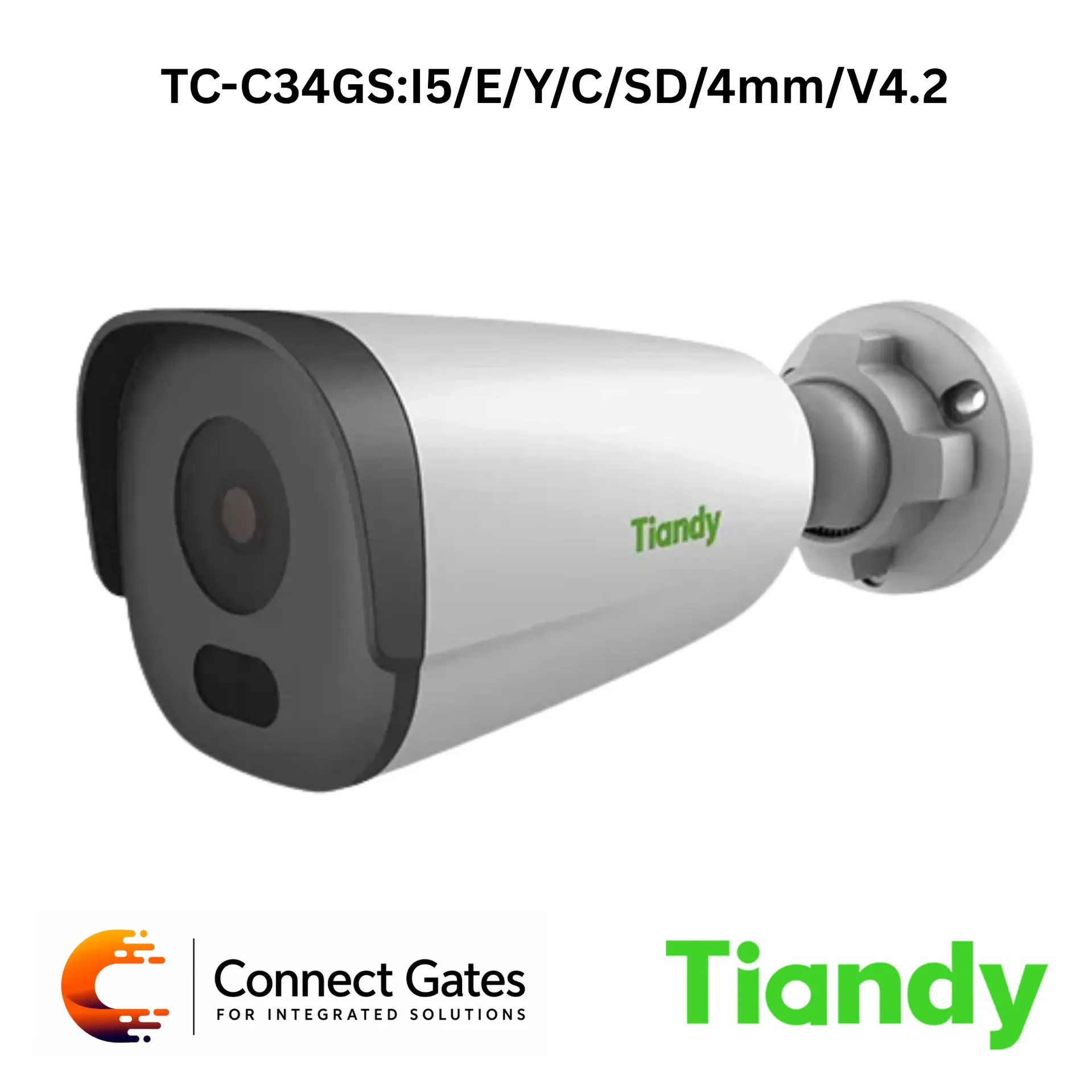 [TC-C34GS:I5/E/Y/C/SD/4mm/V4.2] Tiandy TC-C34GS/E/Y/C/SD/4mm/V4.2 – 4MP Fixed IR50m Built-In Mic Starlight IR Bullet Camera