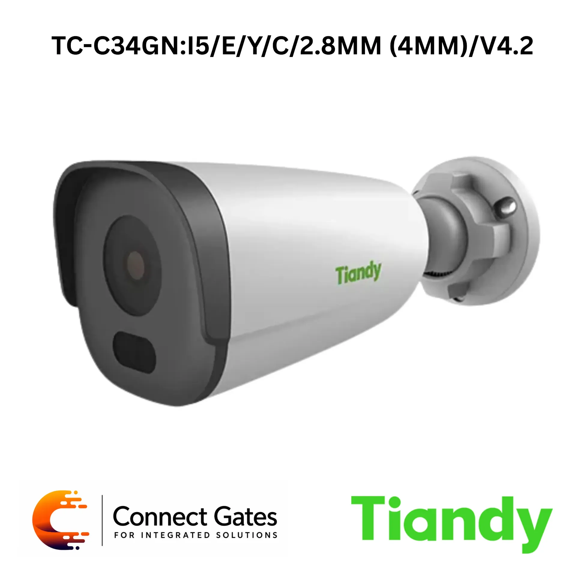[TC-C34GN:I5/E/Y/C/2.8MM (4MM)/V4.2] Tiandy TC-C34GN:I5/E/Y/C/2.8MM (4MM)/V4.2 – 4MP IR 50m Built-In Mic Fixed IR Bullet Camera
