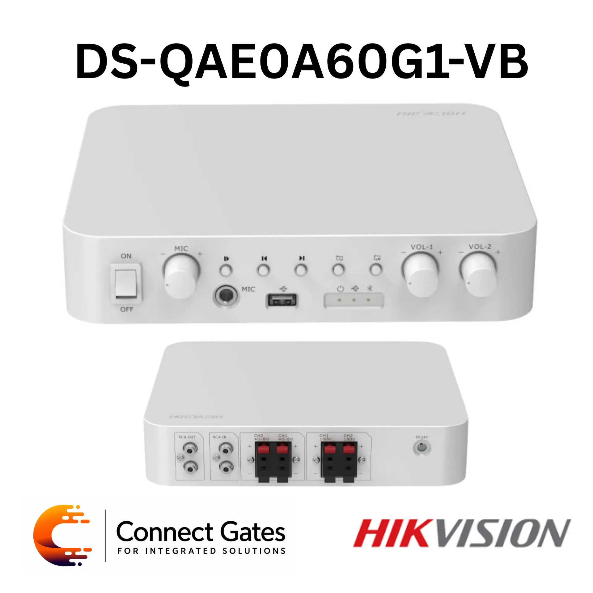 [DS-QAE0A60G1-VB] Hikvision DS-QAE0A60G1-VB – 60W Analog Amplifier with Bluetooth, USB, MIC, RCA Inputs & 2-Channel Partition Control