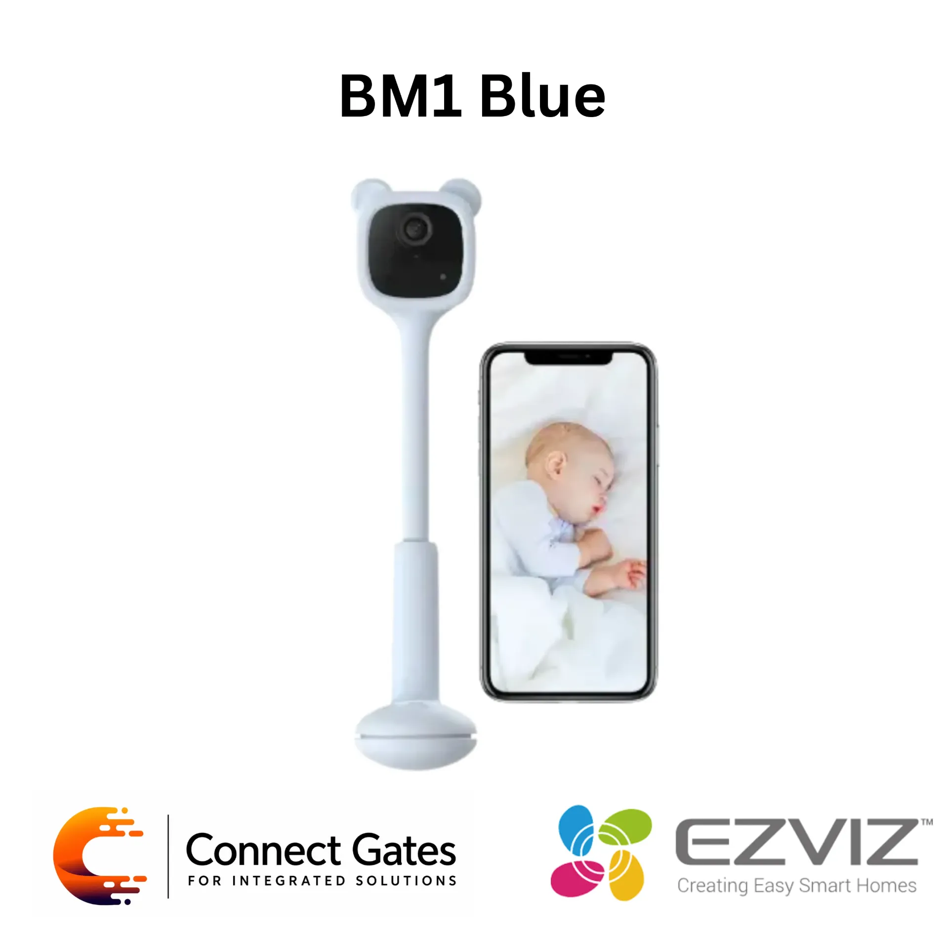 [BM1Blue] EZVIZ BM1Blue Battery-Powered Baby Monitor – 1080p, Crying Detection, Baby Activity Detection, Out-of-Crib Alert, Two-Way Talk, Auto-Play Music, 5m Night Vision, 256GB Storage.