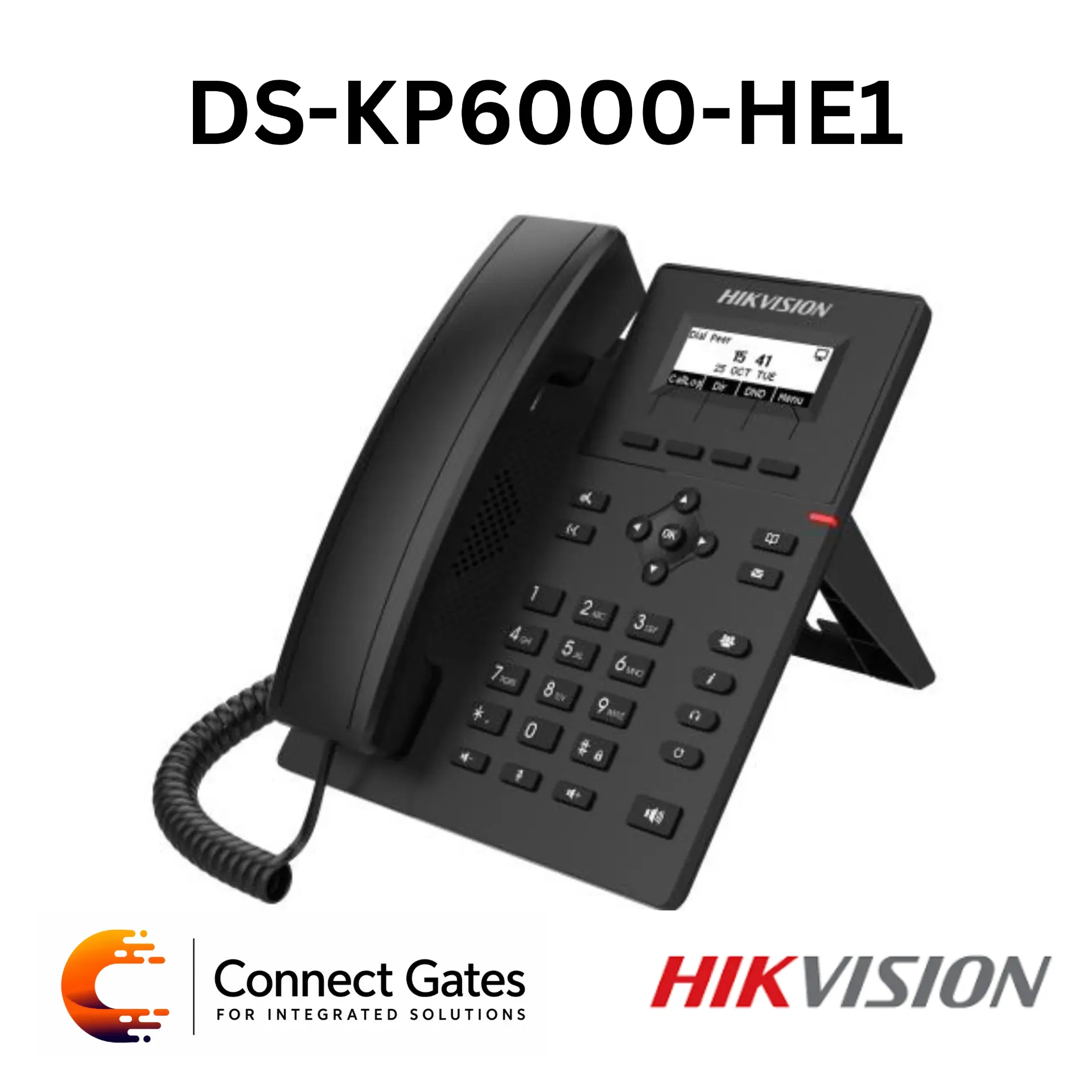 [DS-KP6000-HE1] Hikvision DS-KP6000-HE1 2.3” Dot-Matrix SIP Phone – 4 SIP Lines, 33 Physical Keys, HD Audio, Dual 10/100Mbps Network Ports, PoE, Desktop / Wall Mount.