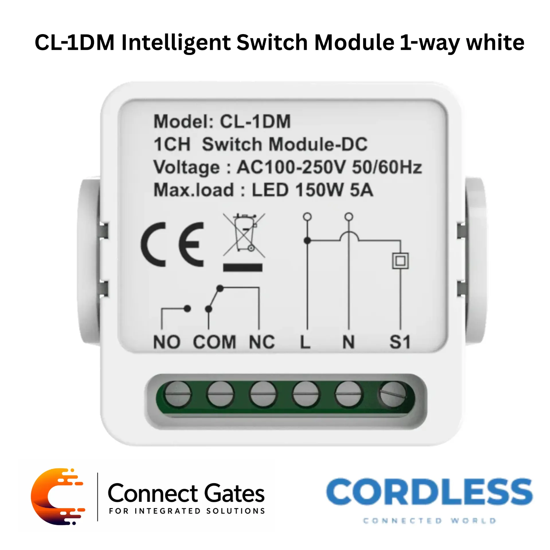 [CL-1DM] Cordless CL-1DM Intelligent Switch Module 1-Way White – 1CH Wi-Fi Smart Switch Module, DC Powered, No Hub Required, App Remote Control.