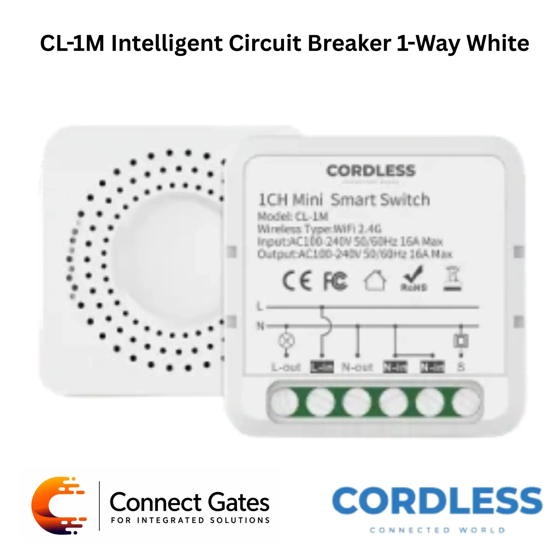 [CL-1M] Cordless CL-1M Intelligent Circuit Breaker 1-Way White – 1CH Mini Smart Switch, Wi-Fi Remote Control, Smart App Automation.