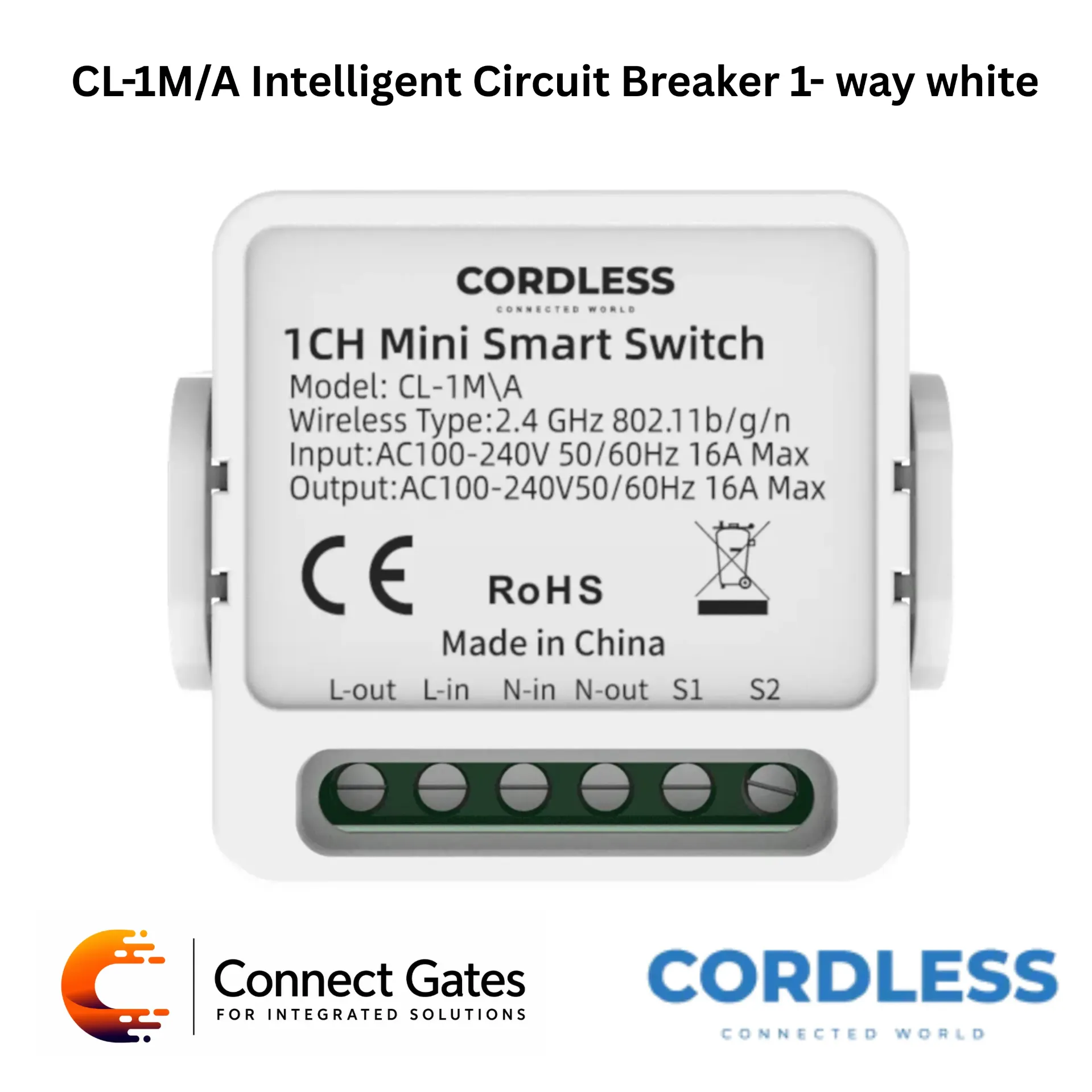 [CL-1M/A] Cordless CL-1M/A Intelligent Circuit Breaker 1-Way White – 1CH Mini Smart Switch, Wi-Fi Remote Control, Smart App Automation.