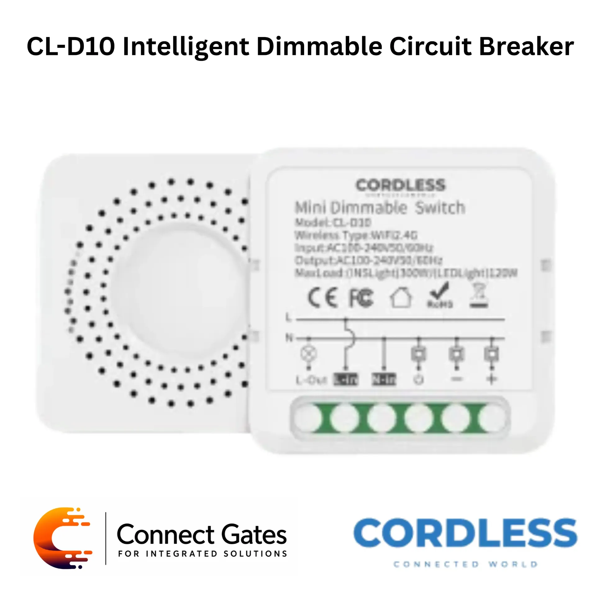 [CL-D10] Cordless CL-D10 Intelligent Dimmable Circuit Breaker – Mini Smart Dimmer Switch, Wi-Fi Remote Control, Brightness Control, Smart Scheduling.