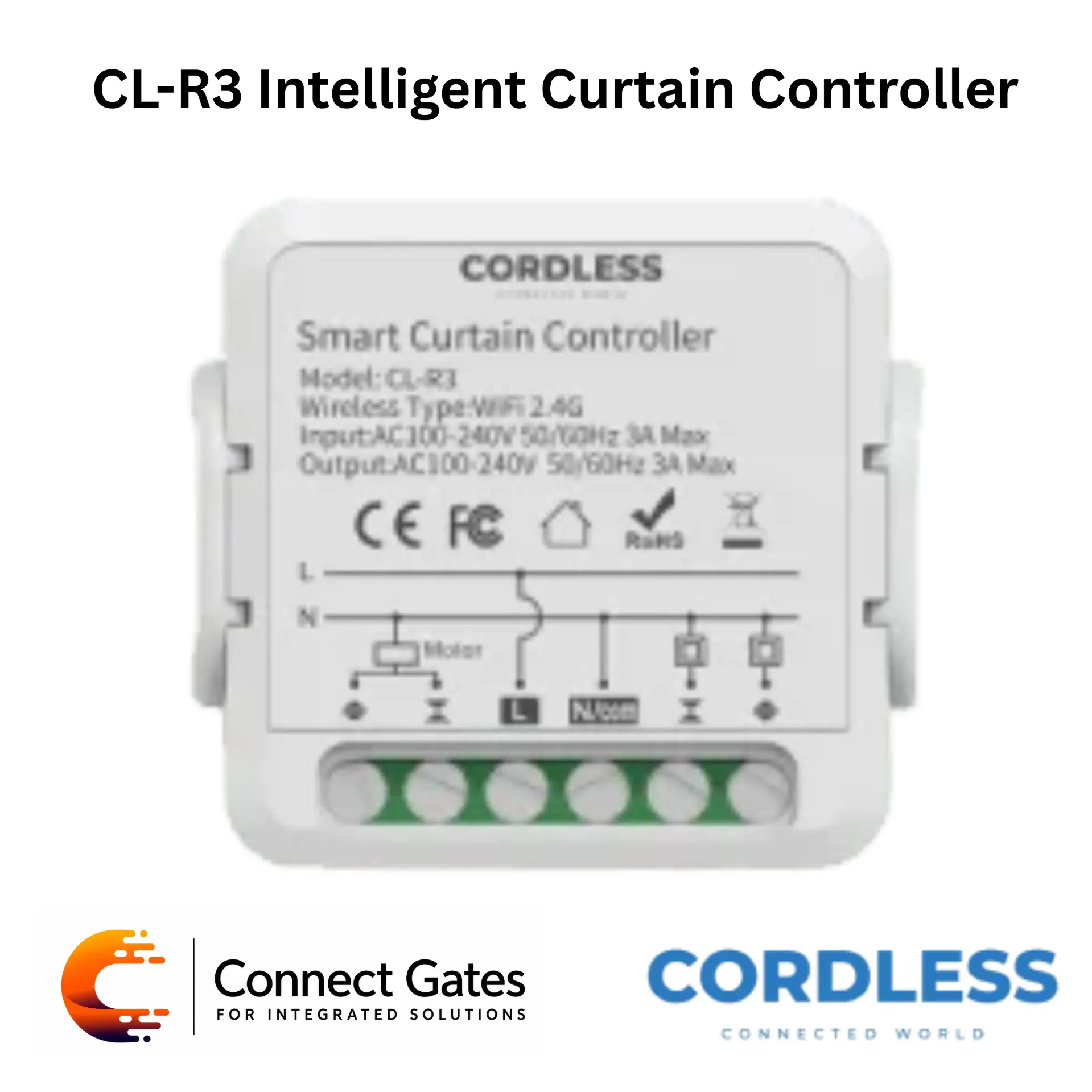 [CL-R3] Cordless CL-R3 Intelligent Curtain Controller – Smart Curtain & Roller Blind Controller, App Control, Voice Control, Scheduling.