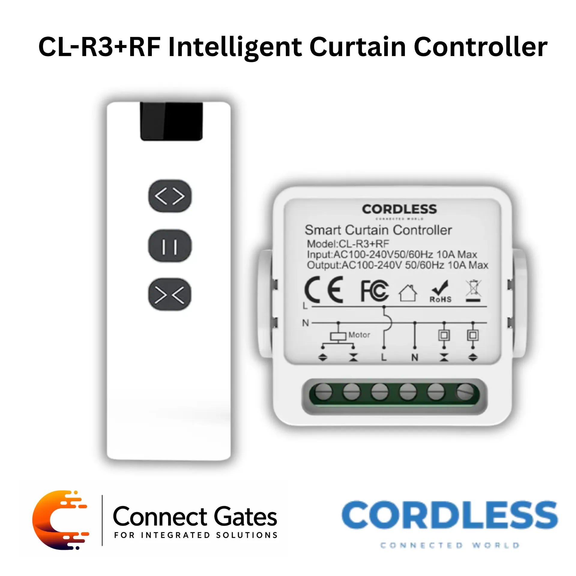 [CL-R3+RF] Cordless CL-R3+RF Intelligent Curtain Controller – Smart Curtain & Roller Blind Controller, App Control, Voice Control, RF Control, Scheduling.