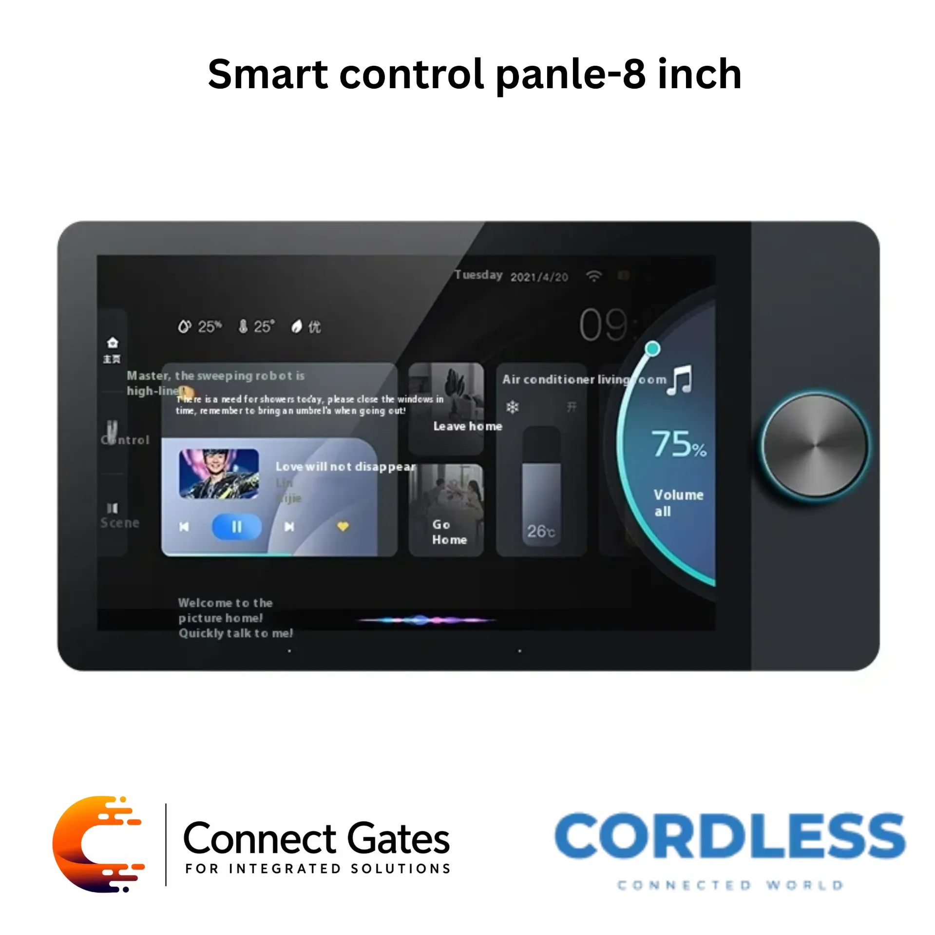 Cordless Smart Control Panel 8 Inch – Wi-Fi Smart Home Control Panel, Built-in Zigbee Hub, Central Automation Interface.