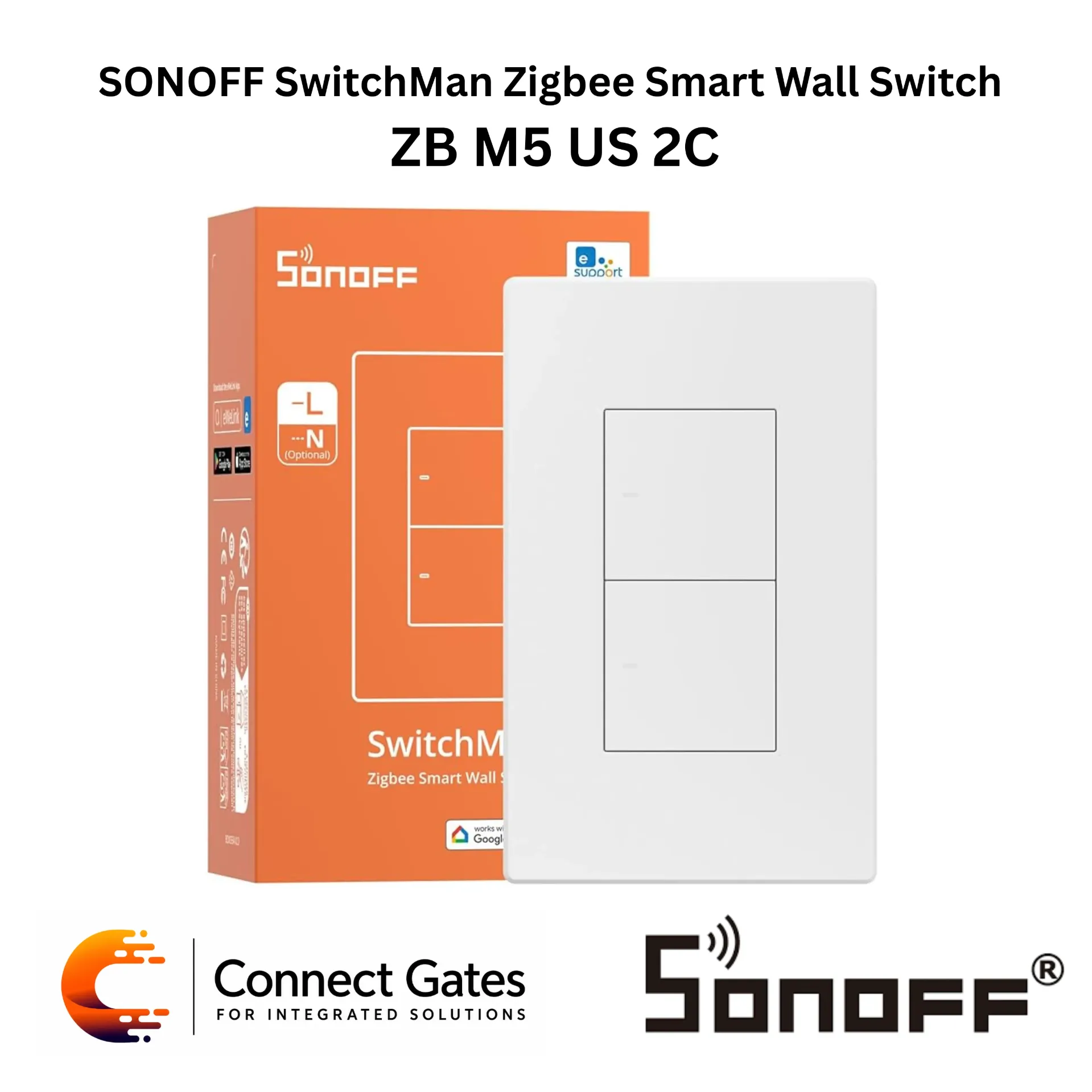 [ZB M5 US 2C] SONOFF SwitchMan ZB M5 US 2C 2-Gang Zigbee Smart Wall Switch – US Standard, Neutral & No-Neutral Wiring, eWeLink App, Home Assistant Compatible