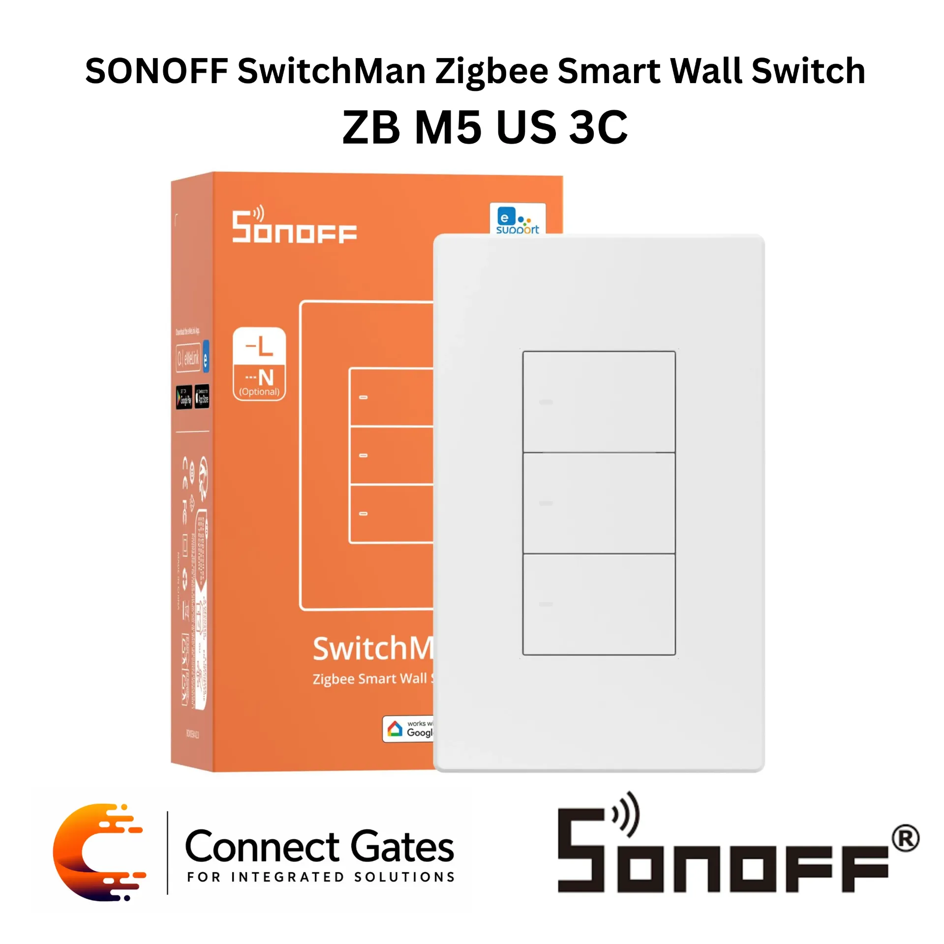 [ZB M5 US 3C] SONOFF SwitchMan ZB M5 US 3C 3-Gang Zigbee Smart Wall Switch – US Standard, Neutral & No-Neutral Wiring, eWeLink App, Home Assistant Compatible